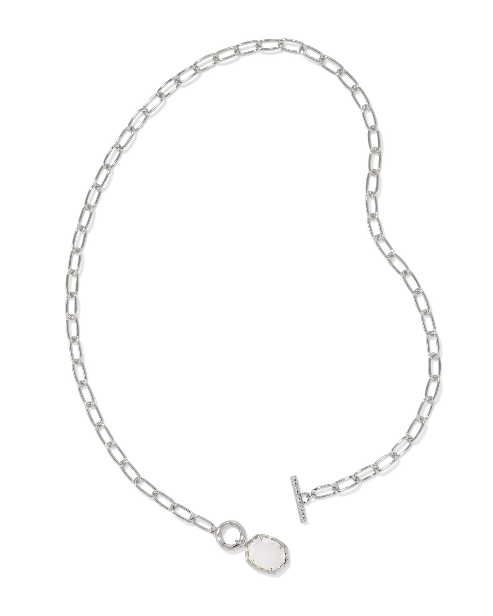 Daphne Link Chain Necklace in Rhodium Ivory Mother of Pearl