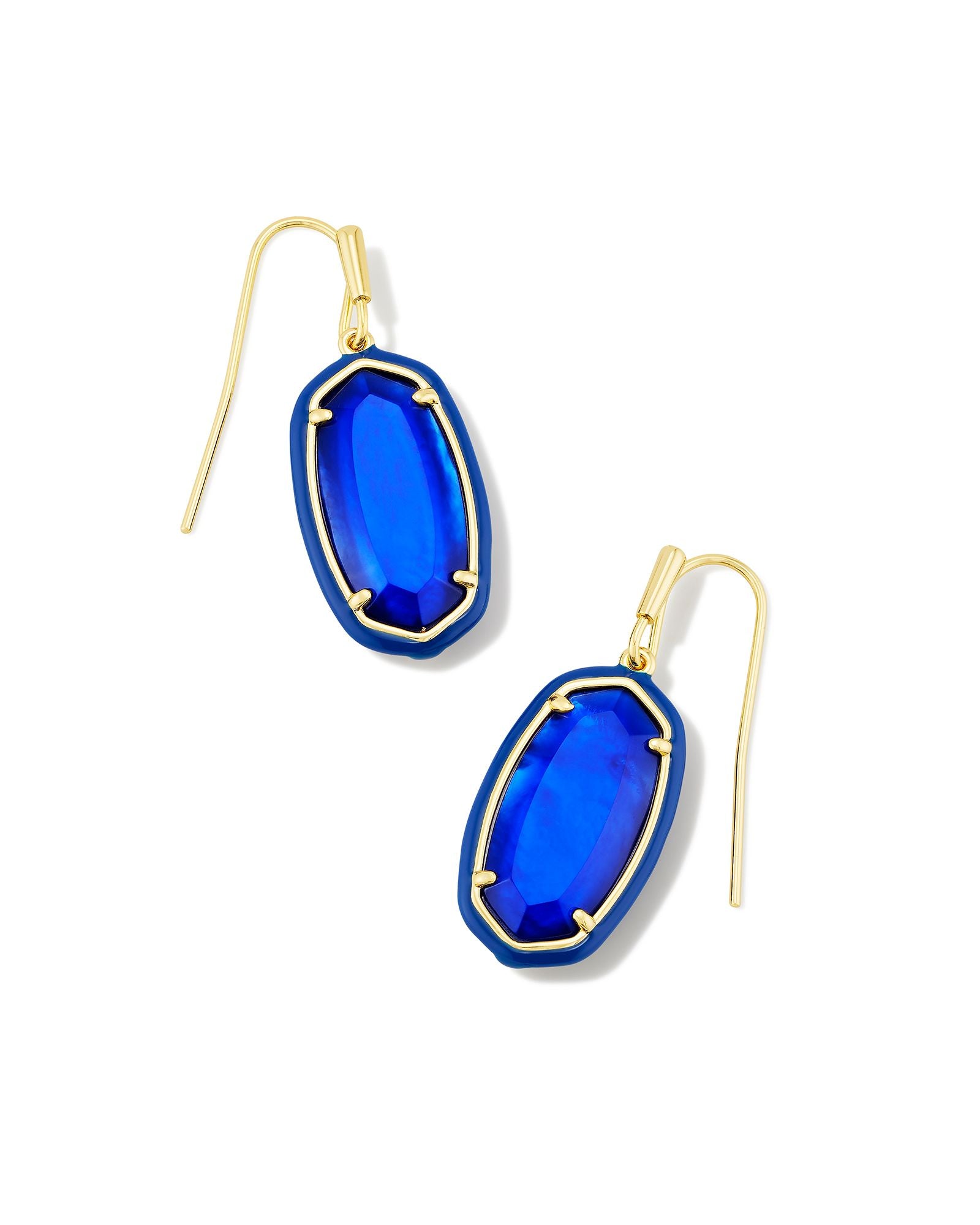 Dani Enamel Frame Drop Earrings in Gold Cobalt Blue Illusion