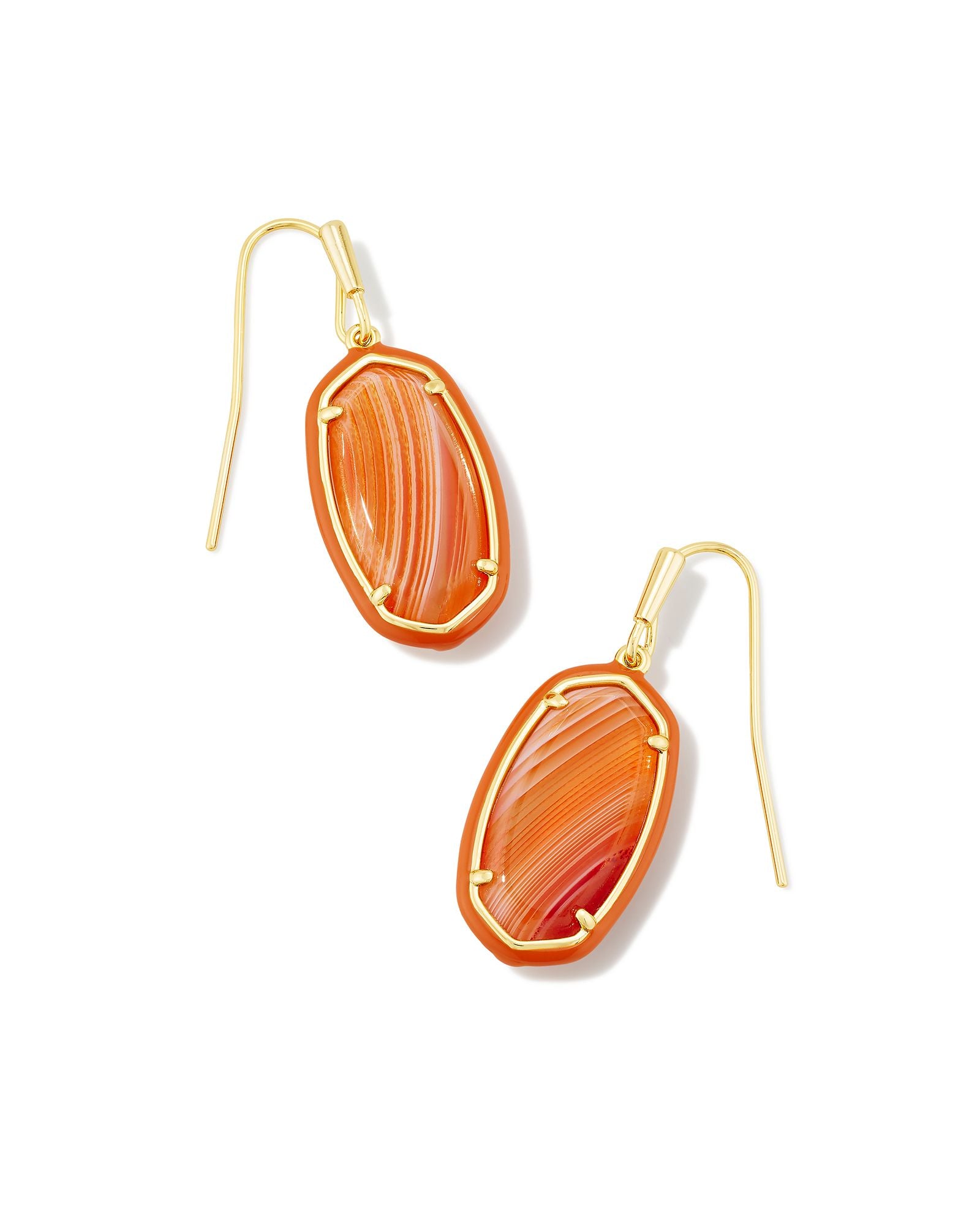 Dani Enamel Frame Drop Earrings in Gold Orange Banded Agate