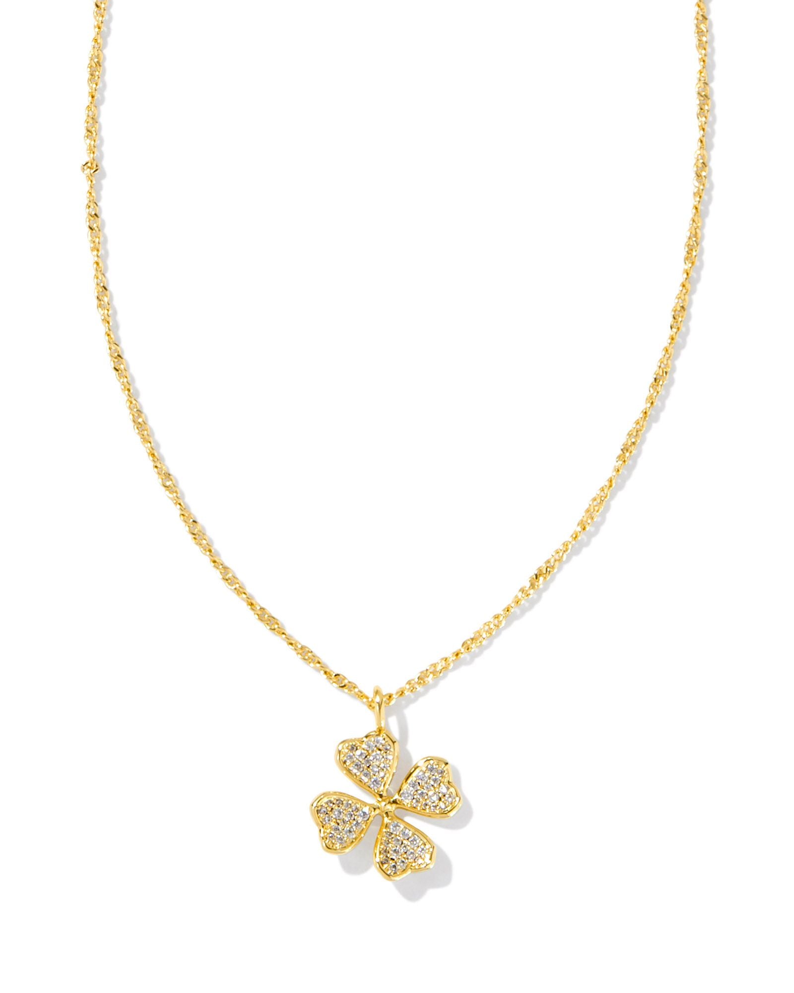 Clover Crystal Short Pendant Necklace in Gold White Crystal