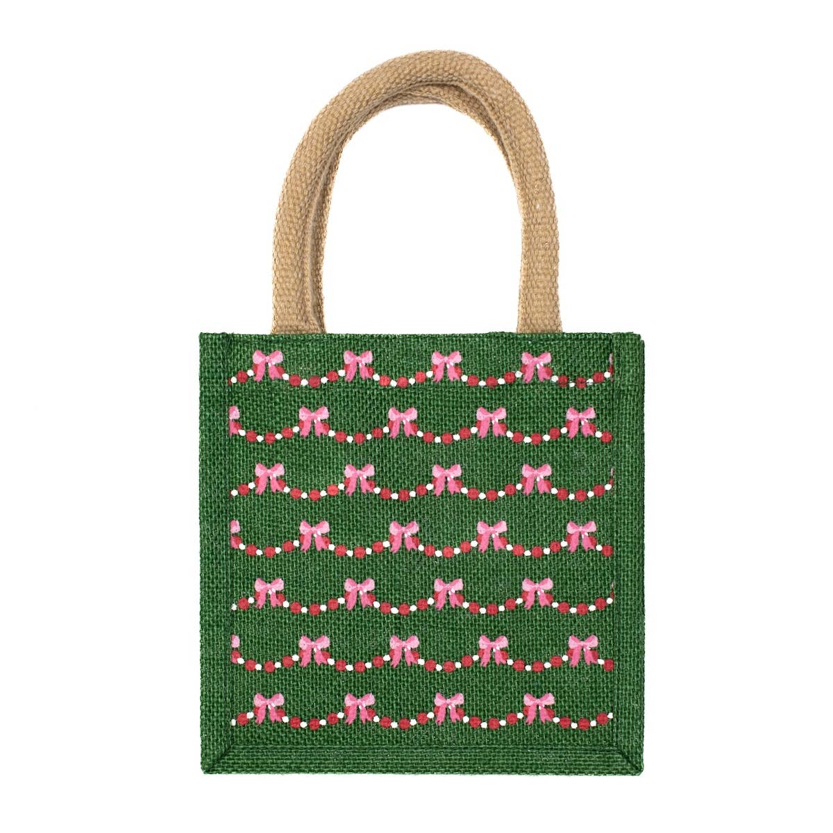 Bow Garland Petite Gift Tote in Green/Red/Pink