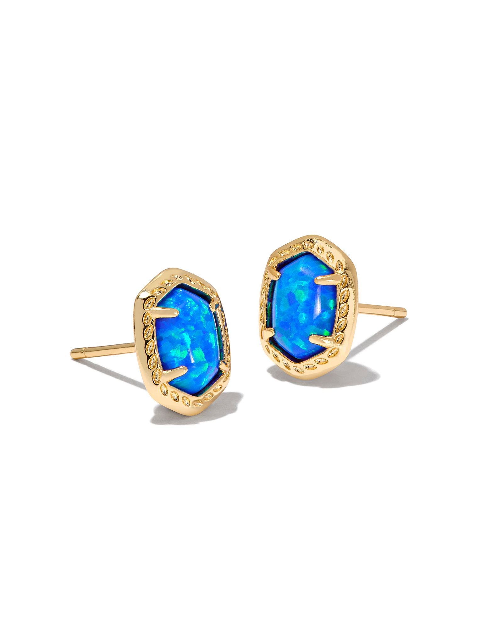 Daphne Framed Stud Earrings in Gold Bright Blue Kyocera Opal
