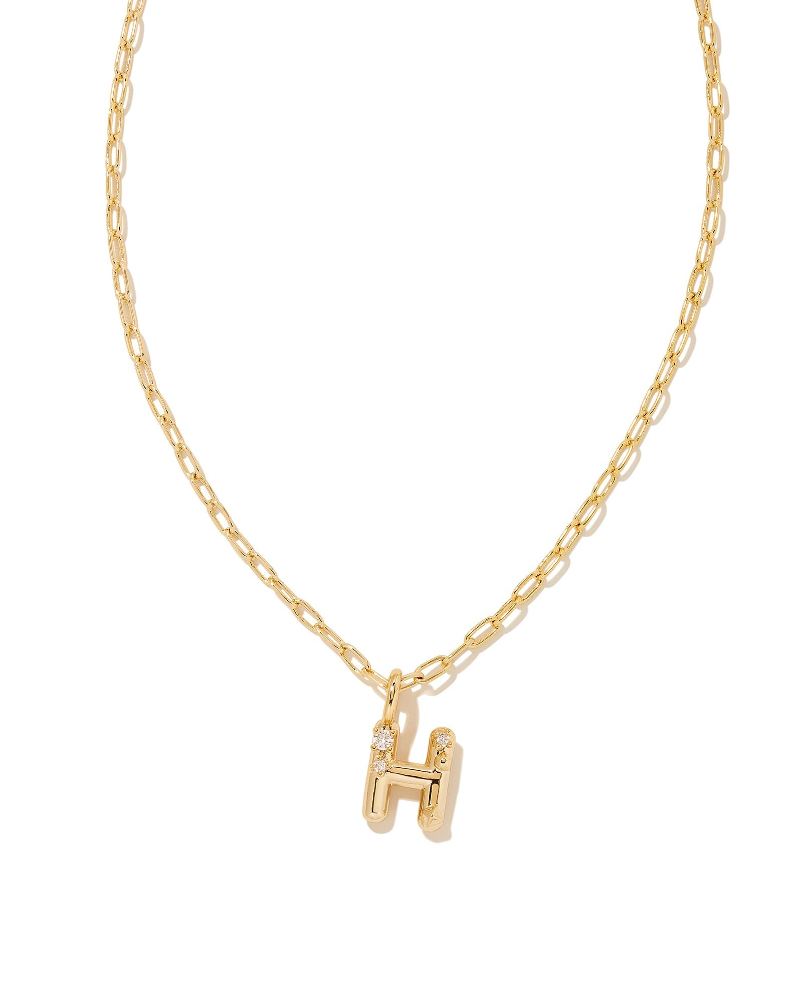 Crystal Letter H Pendant Necklace in Gold Metal