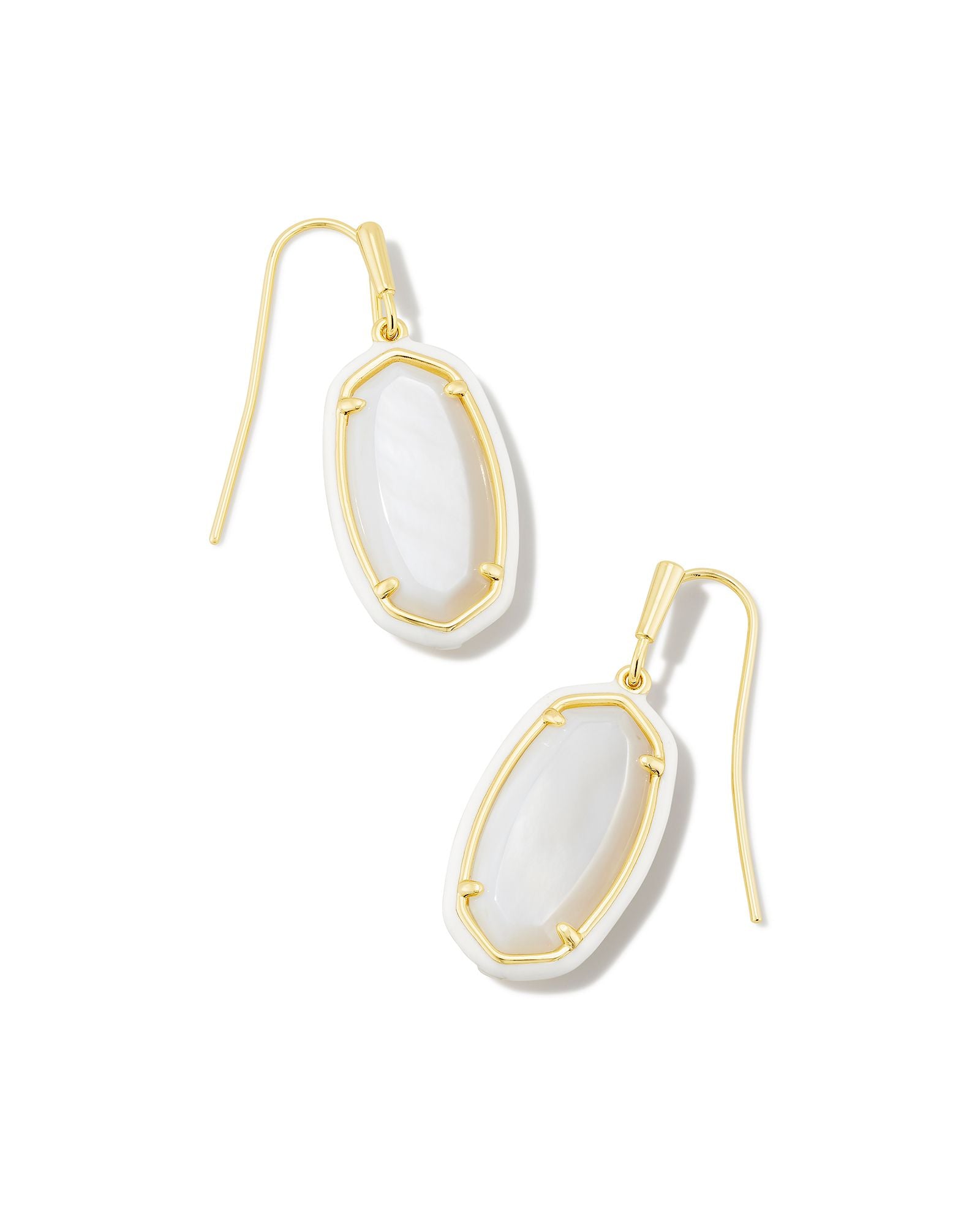 Dani Enamel Frame Drop Earrings in Gold White Mother of Pearl