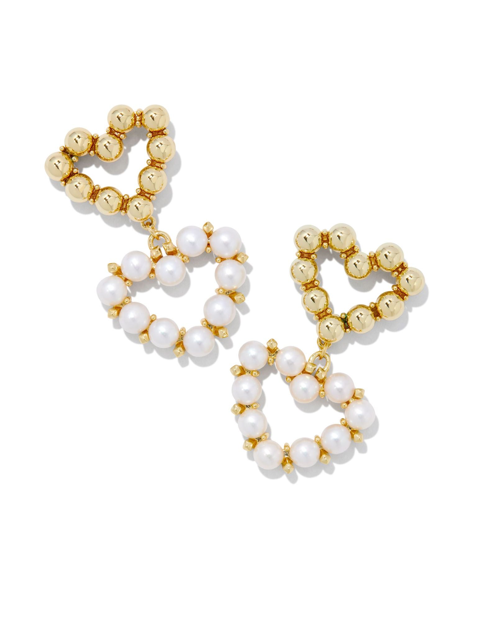 Ashton Heart Drop Earrings in Gold White Pearl