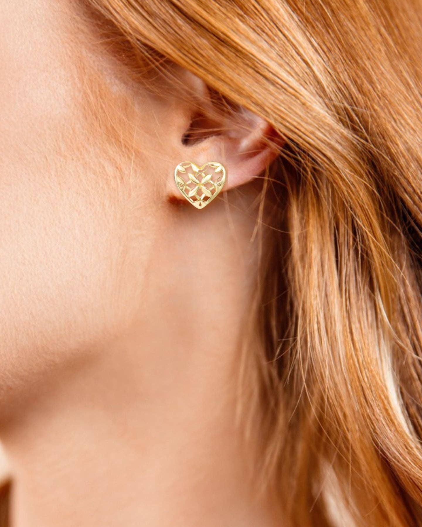 Believer Heart Stud Earrings in Gold