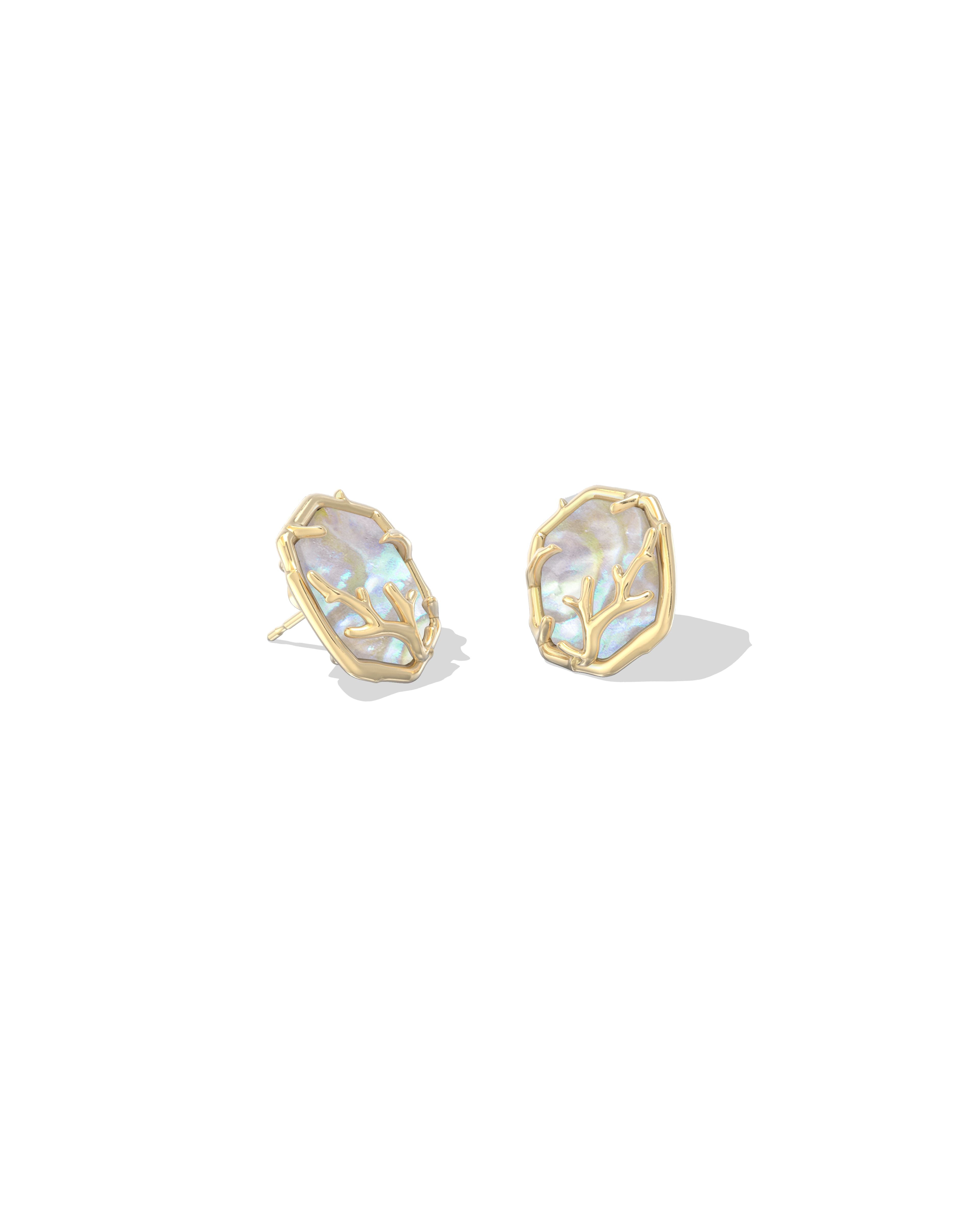 Daphne Coral Frame Stud Earrings in Gold Iridescent Abalone