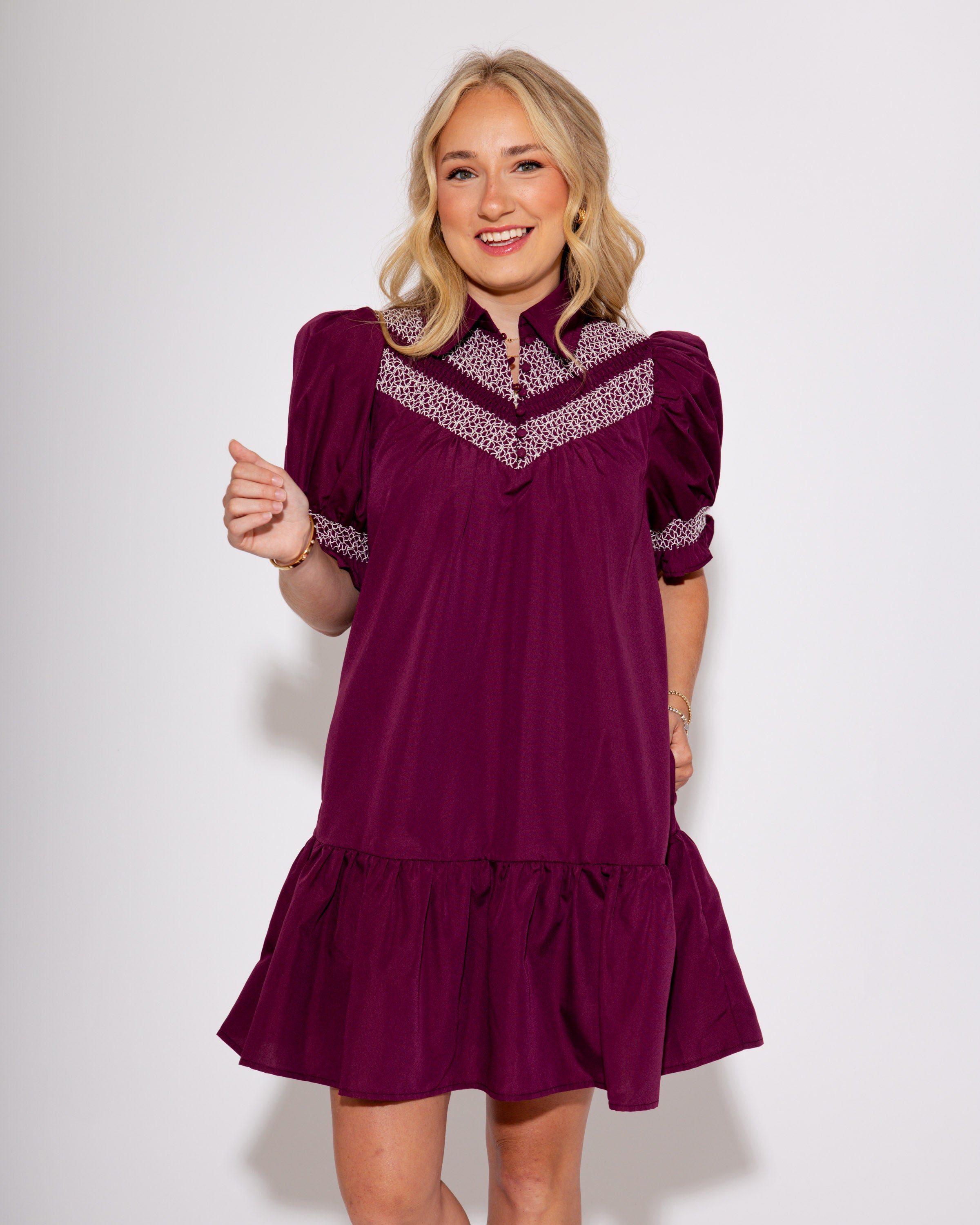 Smocked & Sweet Mini in Plum