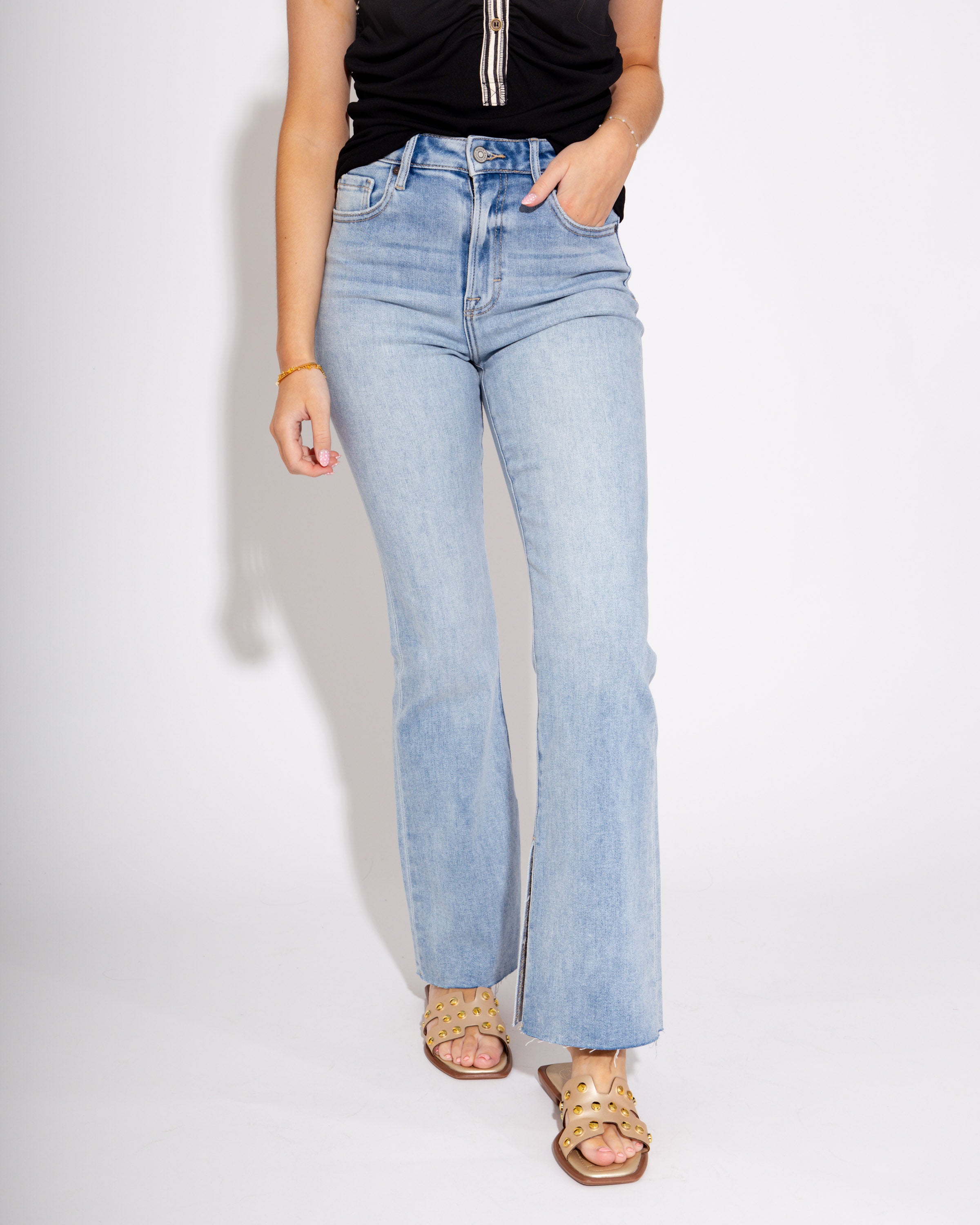 Inside Slit Bootcut Jeans in Light