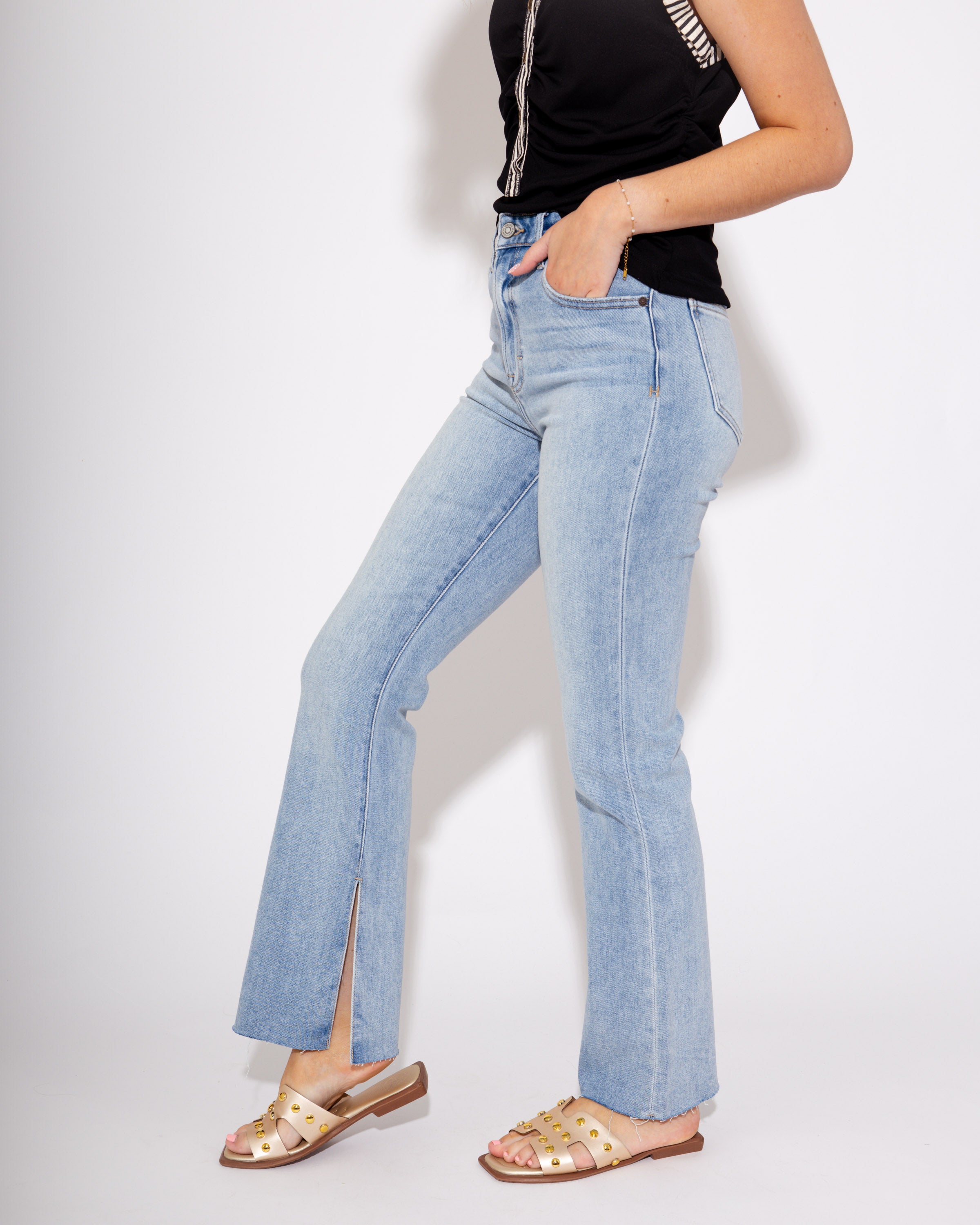 Inside Slit Bootcut Jeans in Light