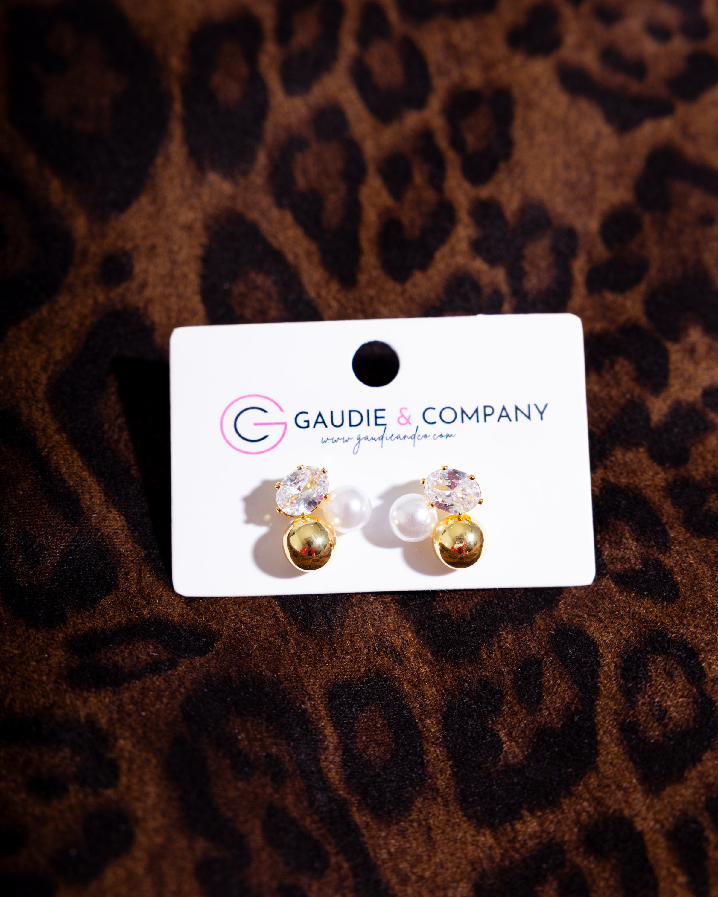 Trio Charm Stud Earrings in Gold