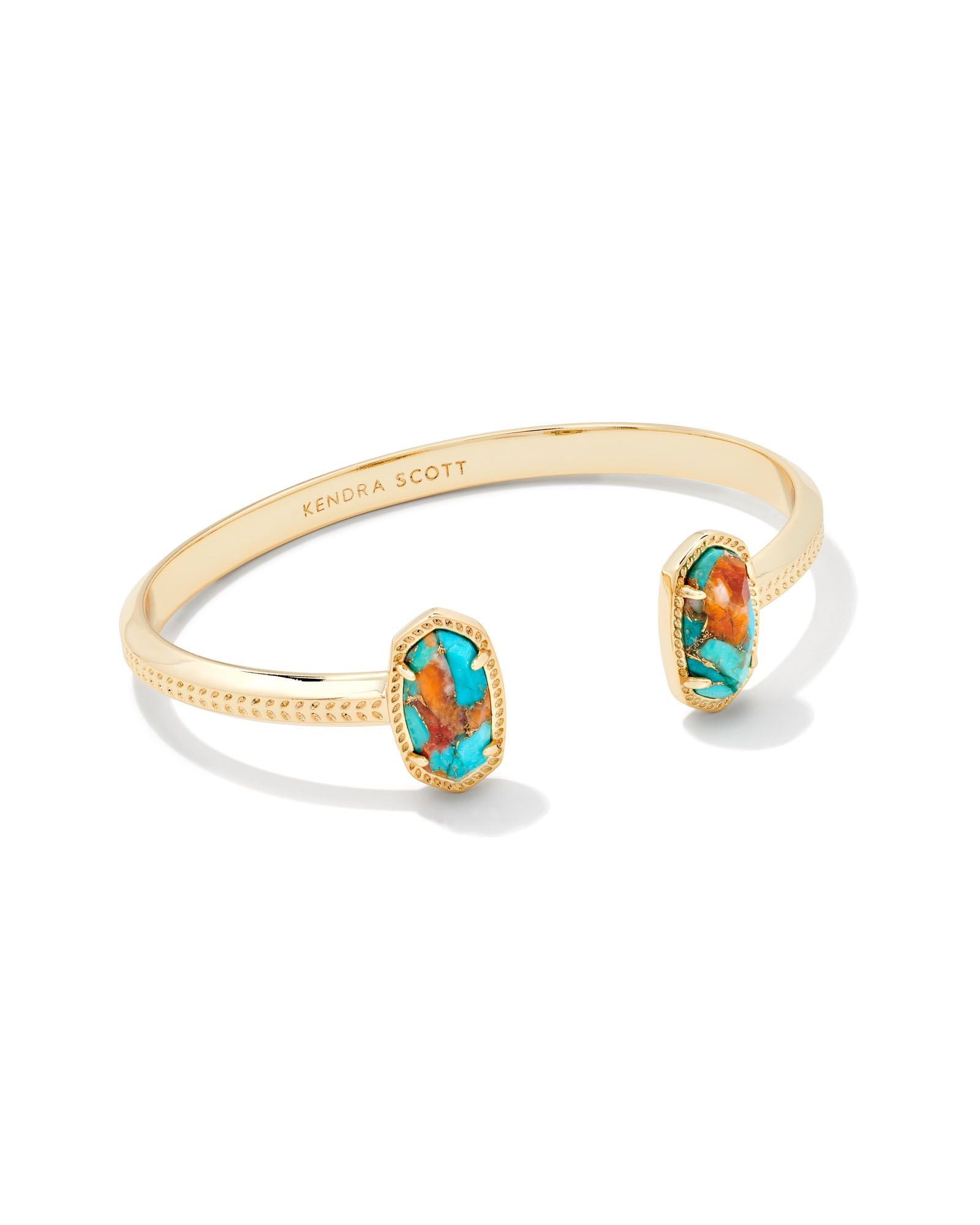 Elton Cuff in Gold Bronze Veined Turquoise Magnesite Red Oyster