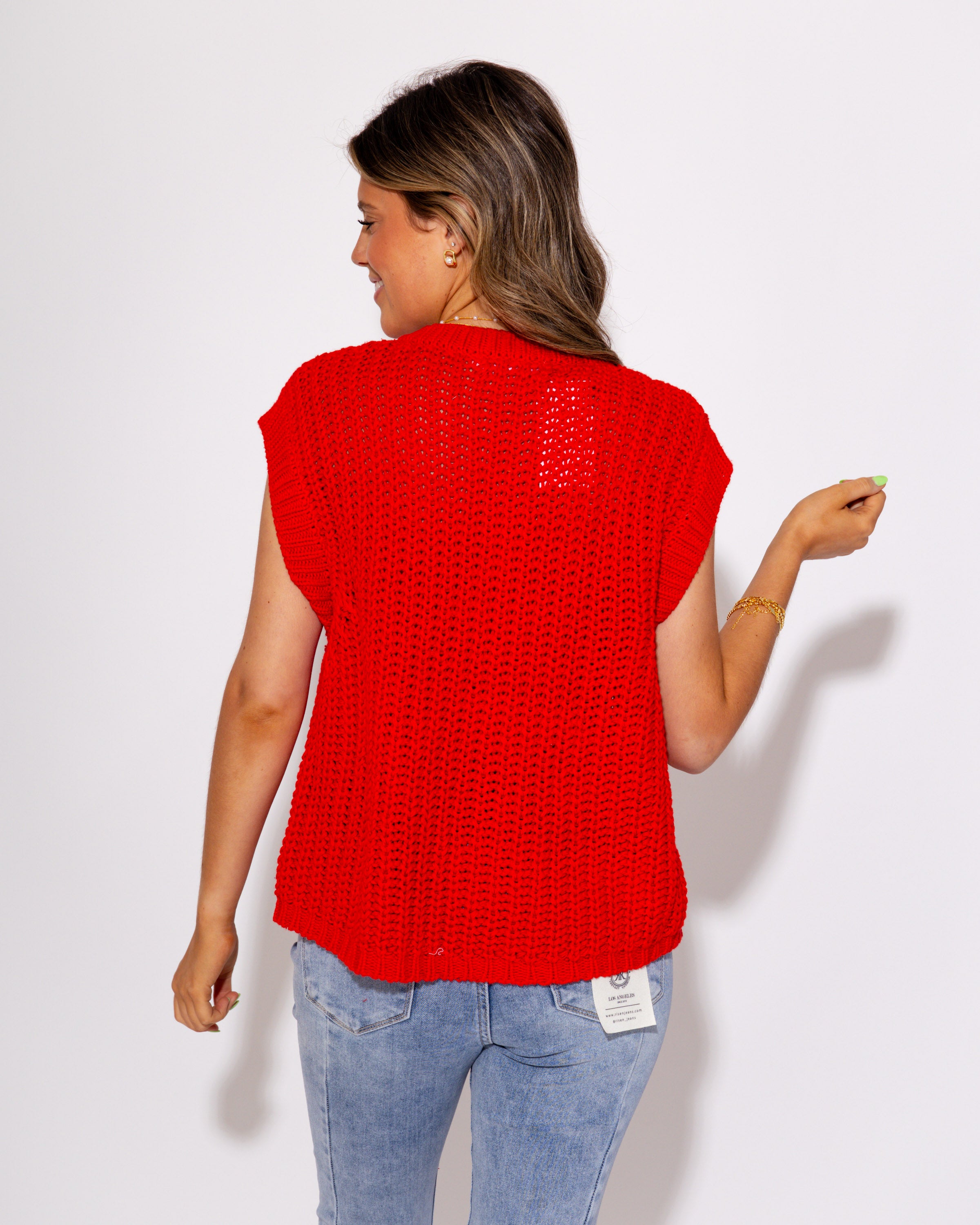 Game Day Knit and Go Button Up Vest in Red