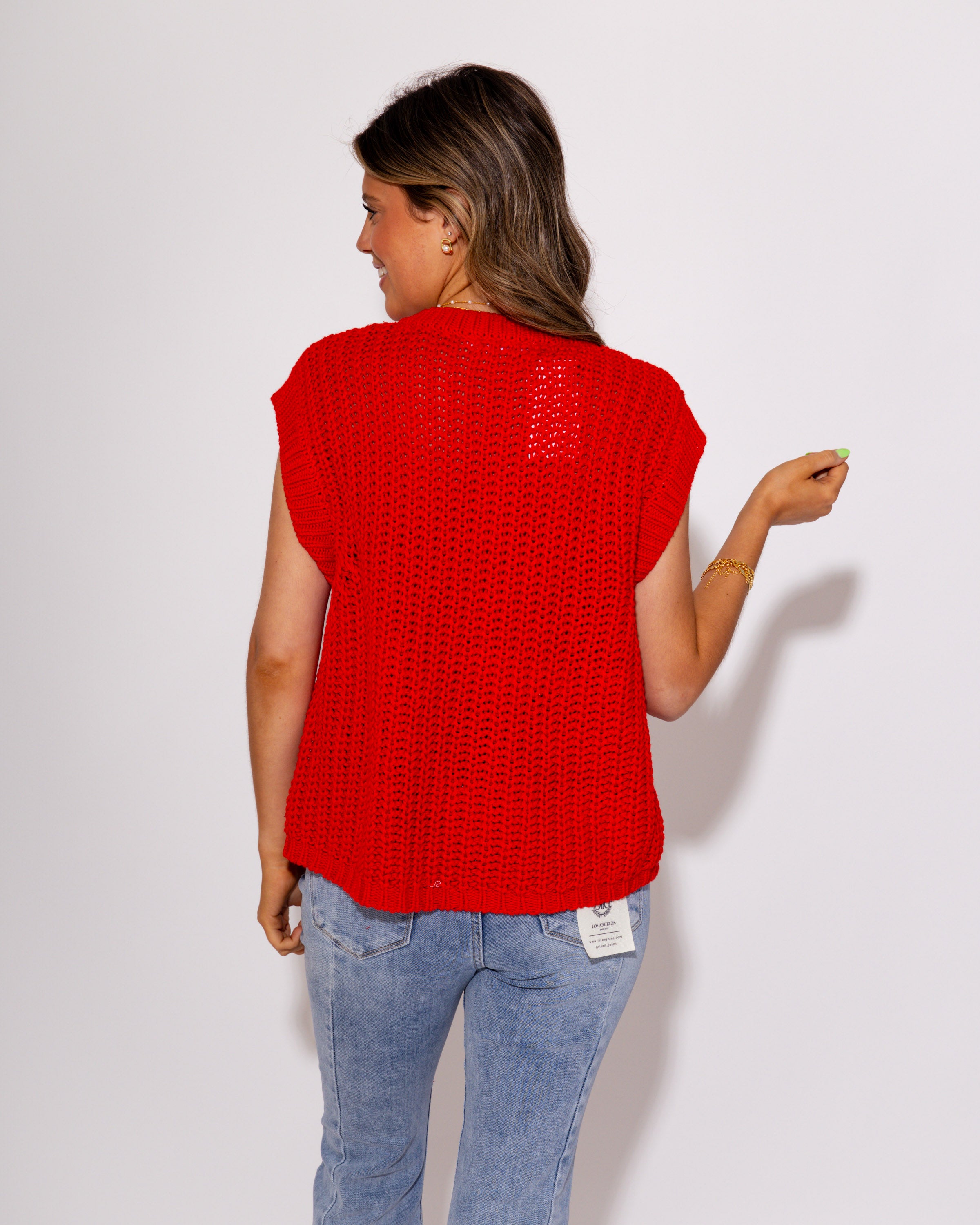 Game Day Knit and Go Button Up Vest in Red