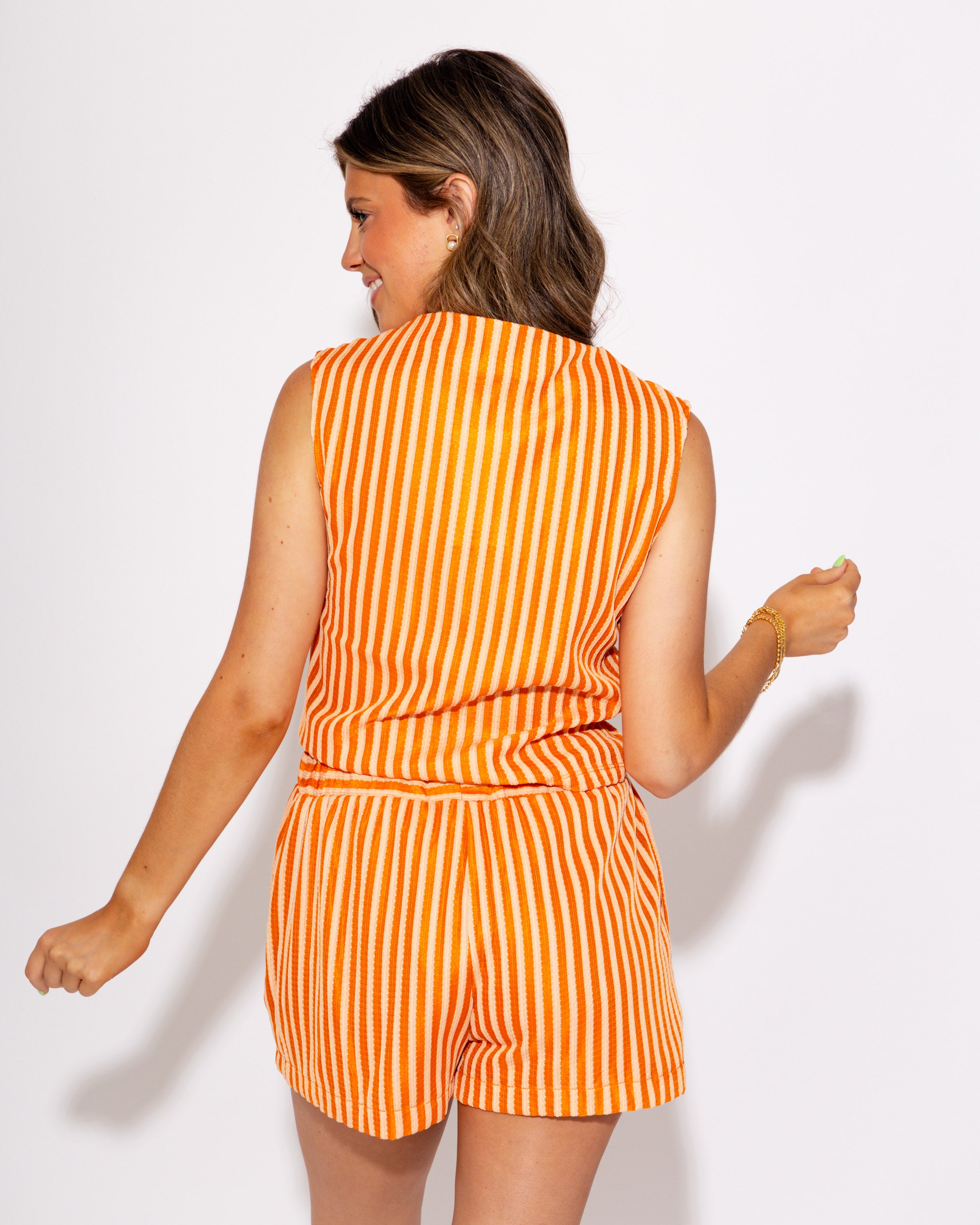 Sunny Stitches Two Piece Striped Set in Orange
