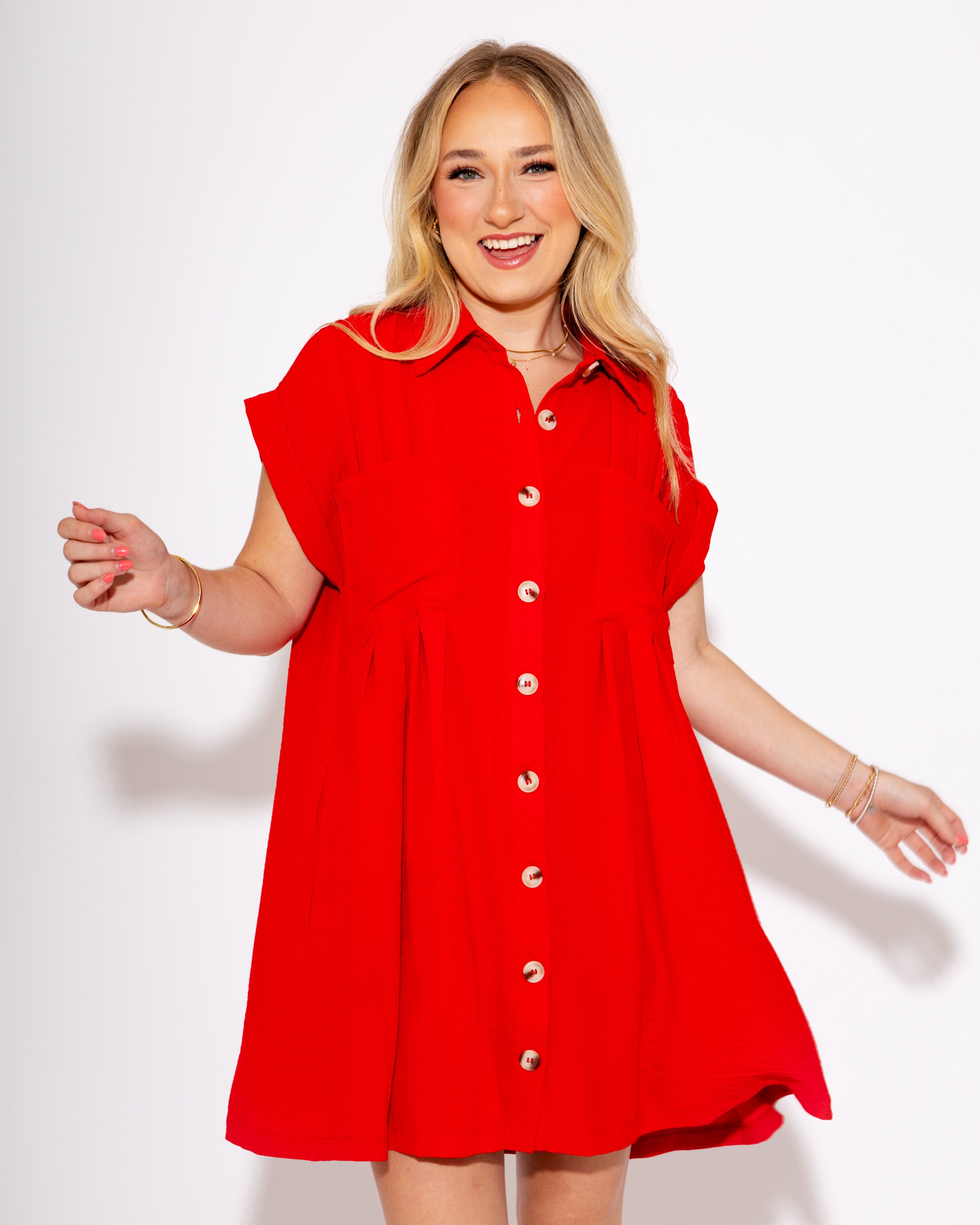 The Kickoff Shirt Dress in Red