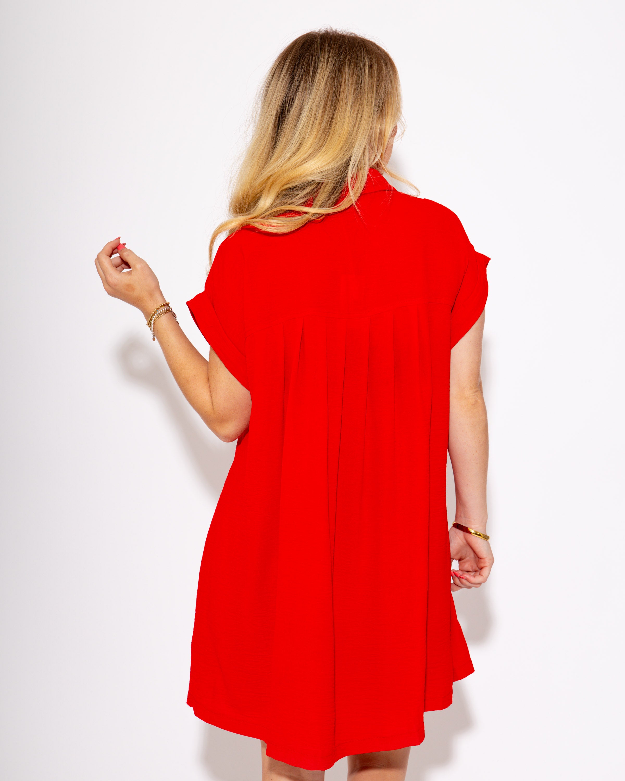 The Kickoff Shirt Dress in Red