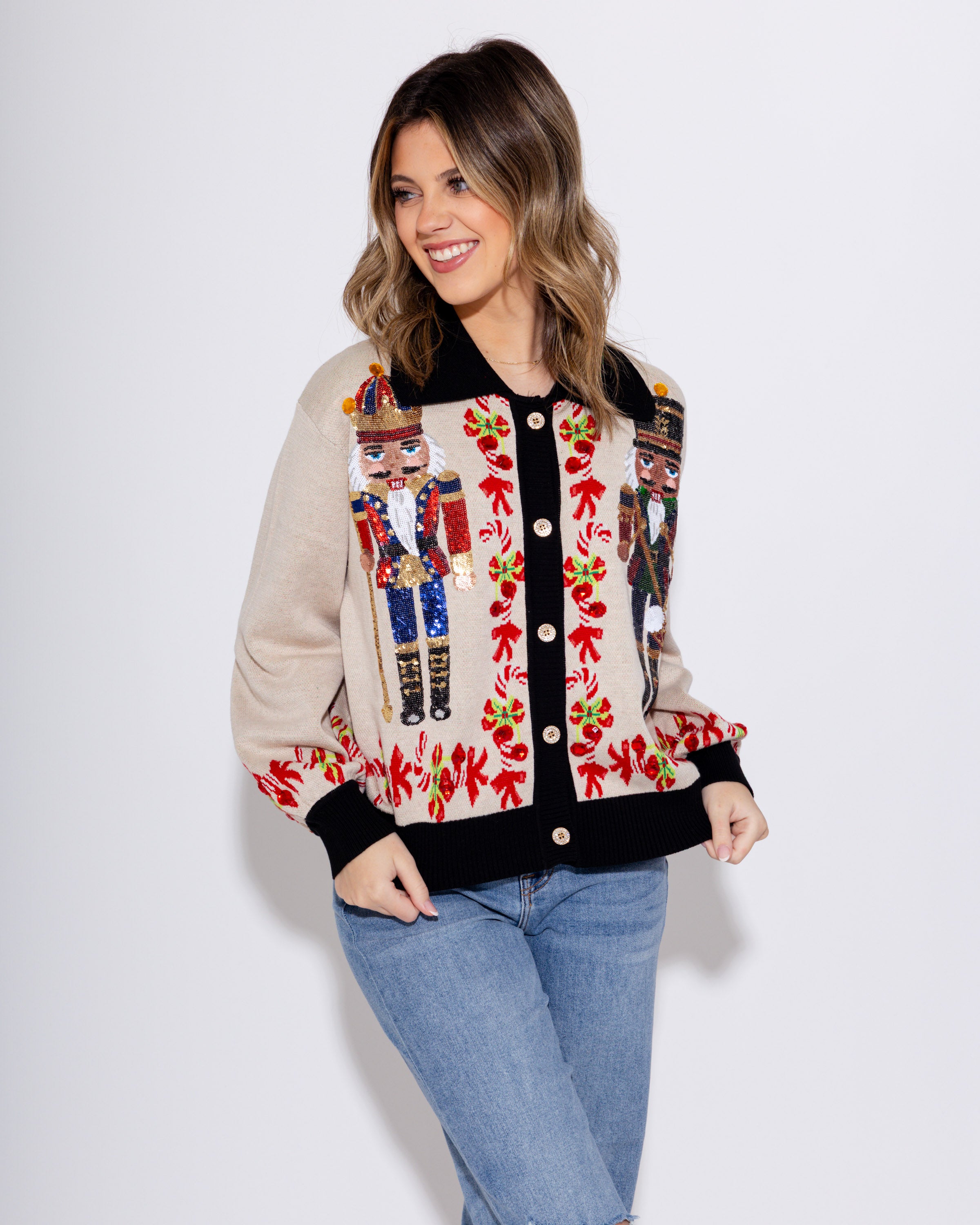 Nutcracker & Candy Cane Button Up Cardigan