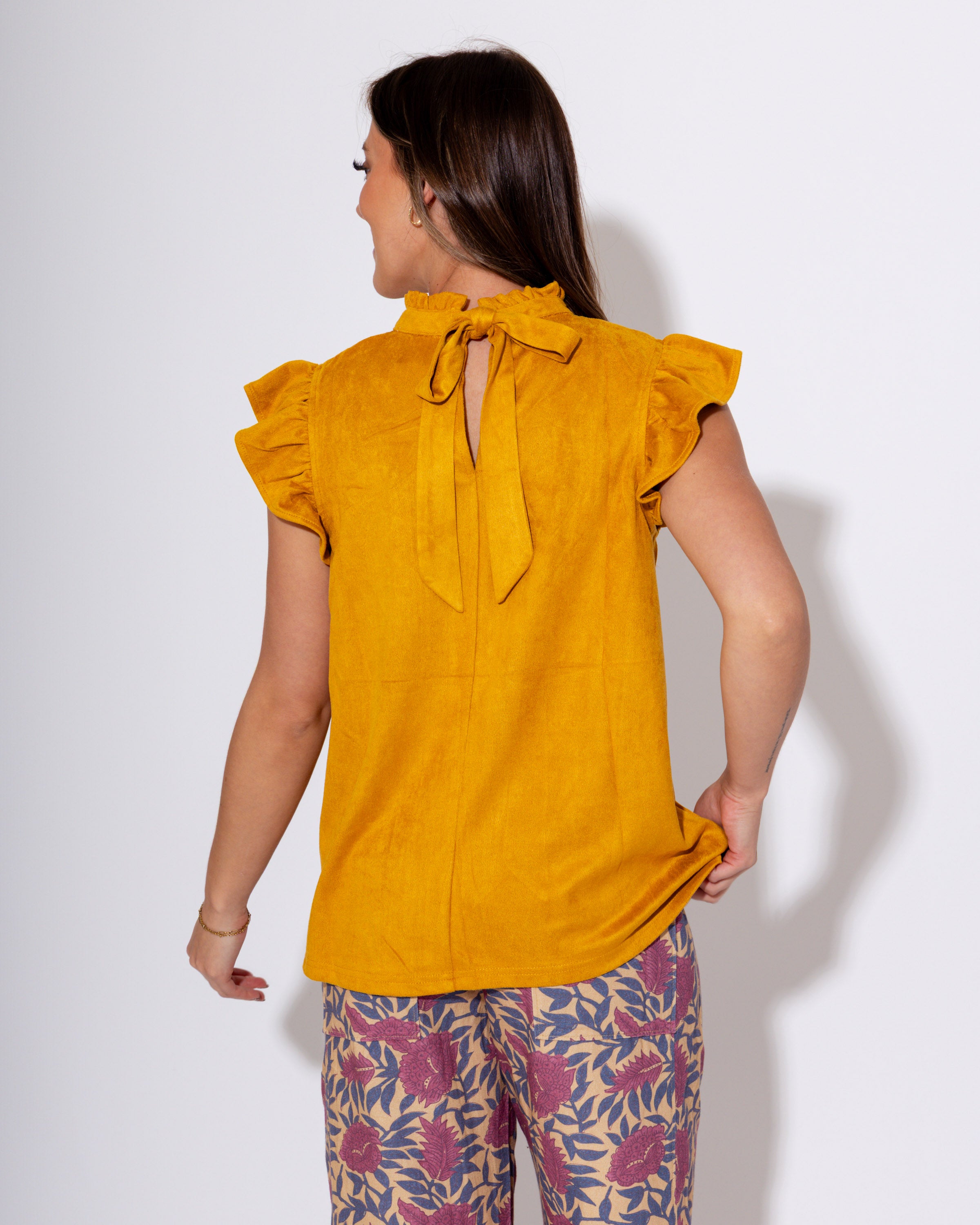 Suede Ruffle Sleeve Top