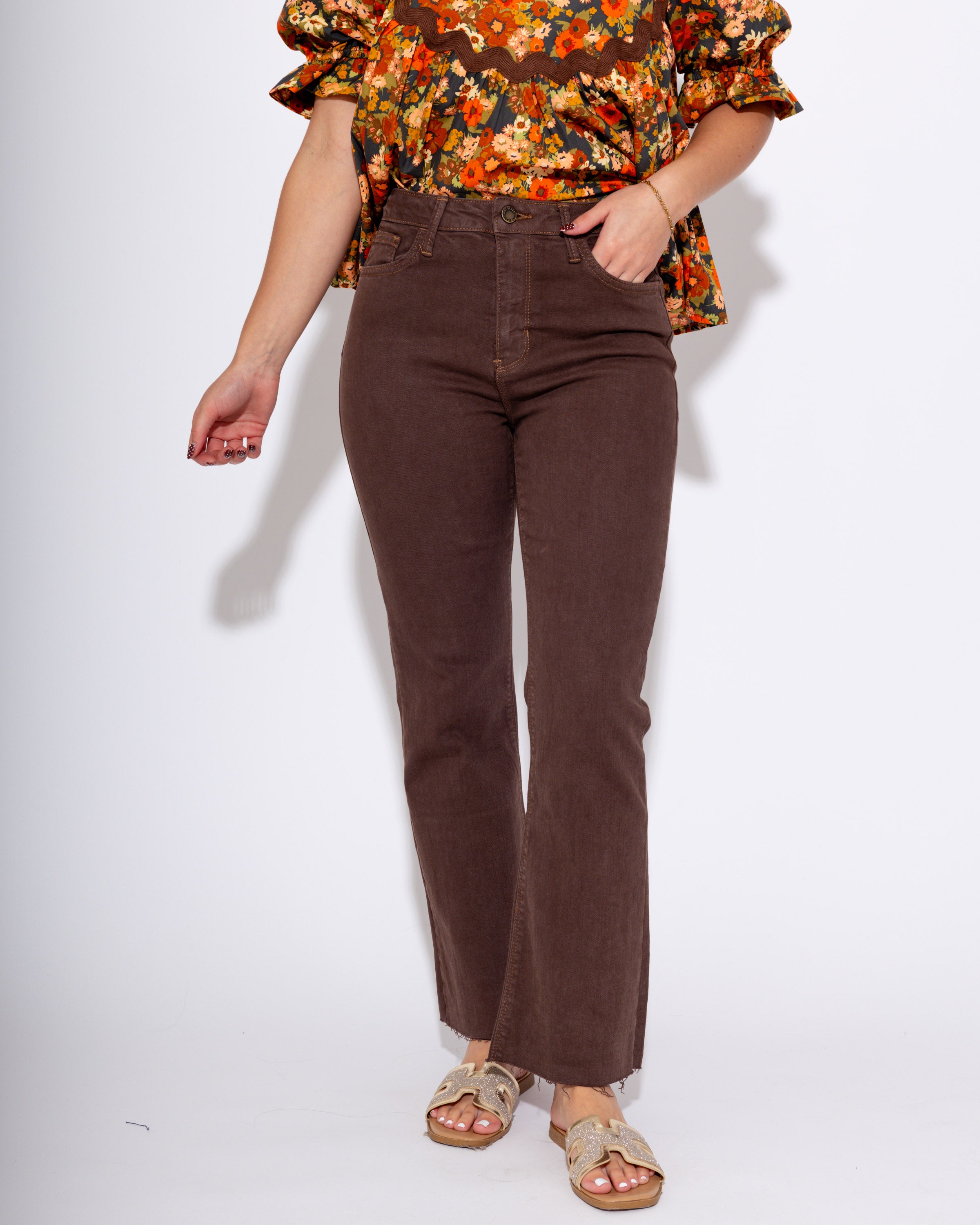 Brown Crop Flare Jeans