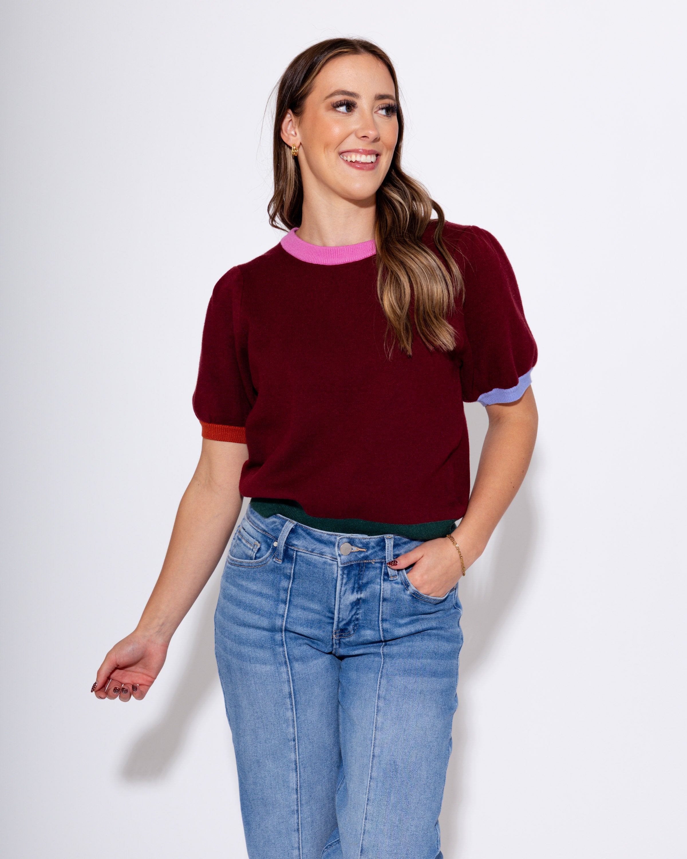 Burgundy Bliss Colorblock Sweater Top