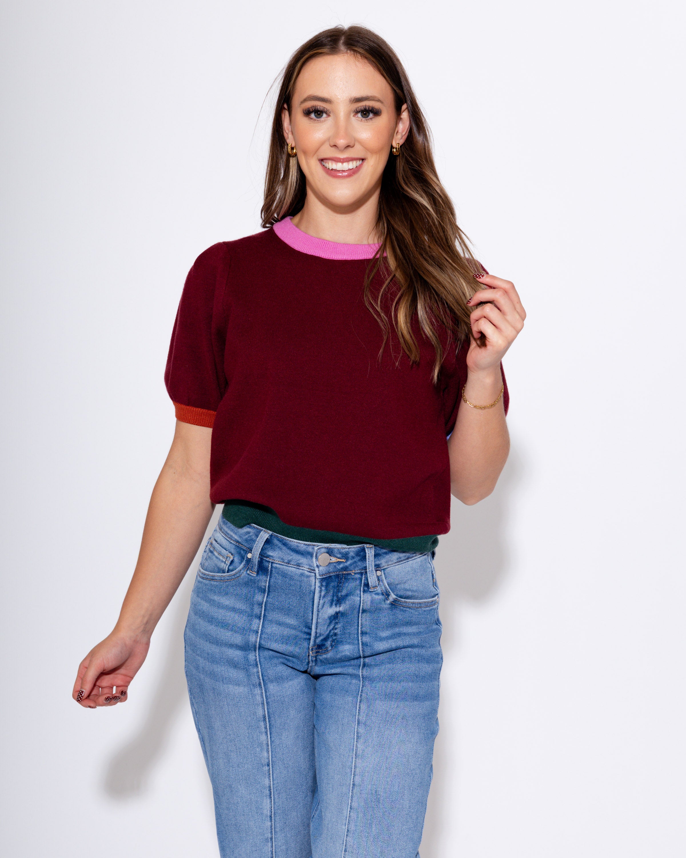Burgundy Bliss Colorblock Sweater Top