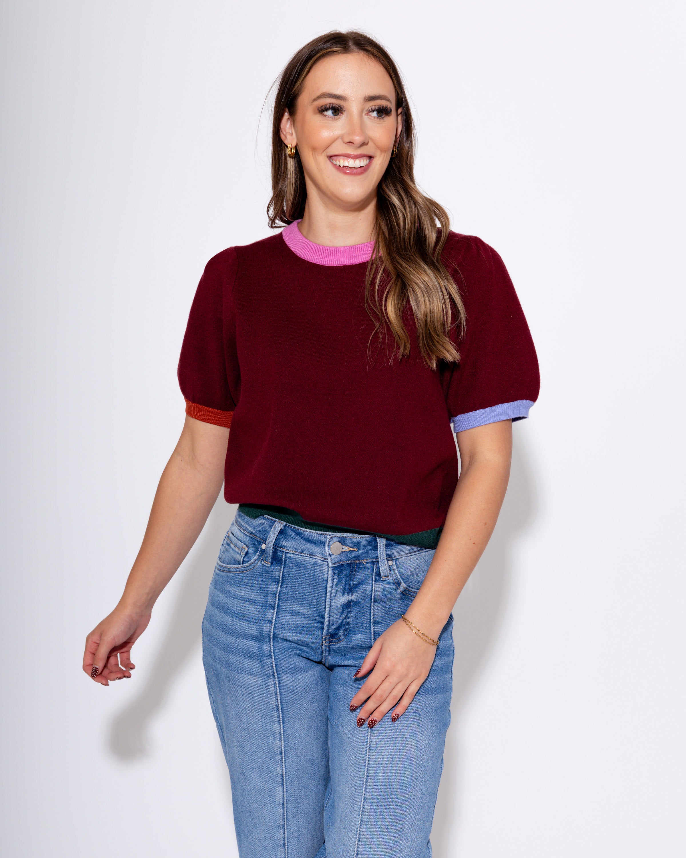 Burgundy Bliss Colorblock Sweater Top