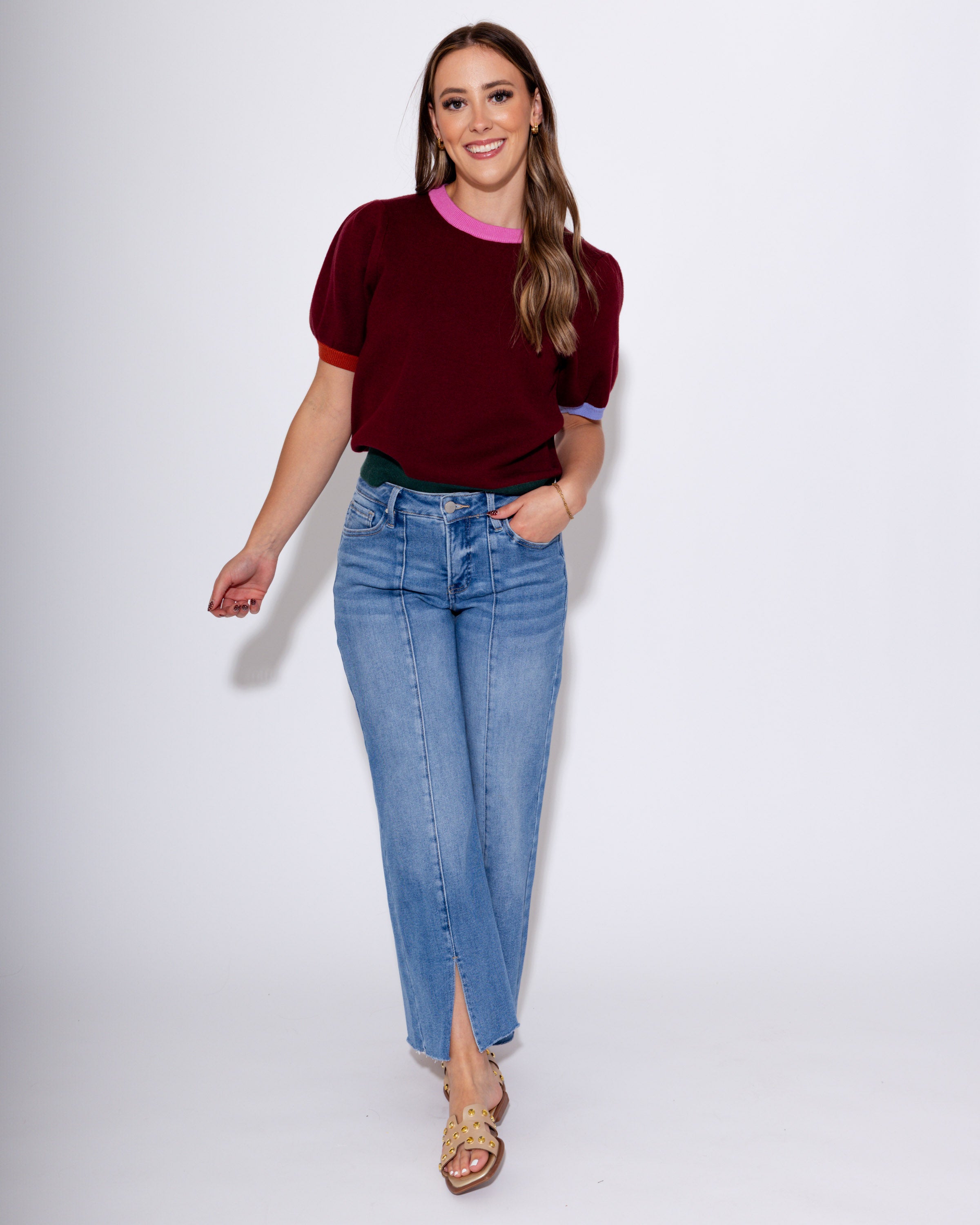 Mid-Rise Crop Wide Front Slit Jean