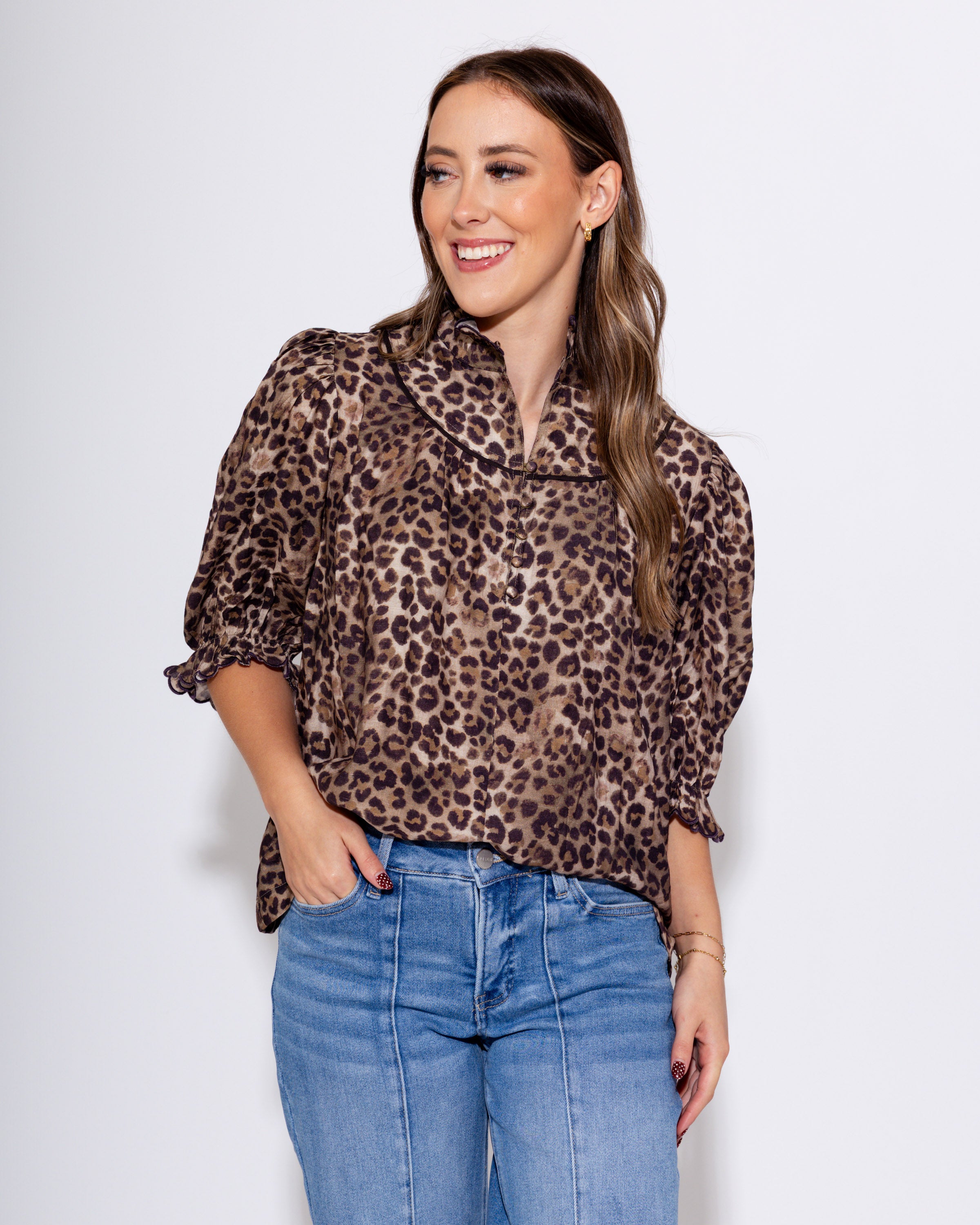 Leopard Ruffle Neck Top
