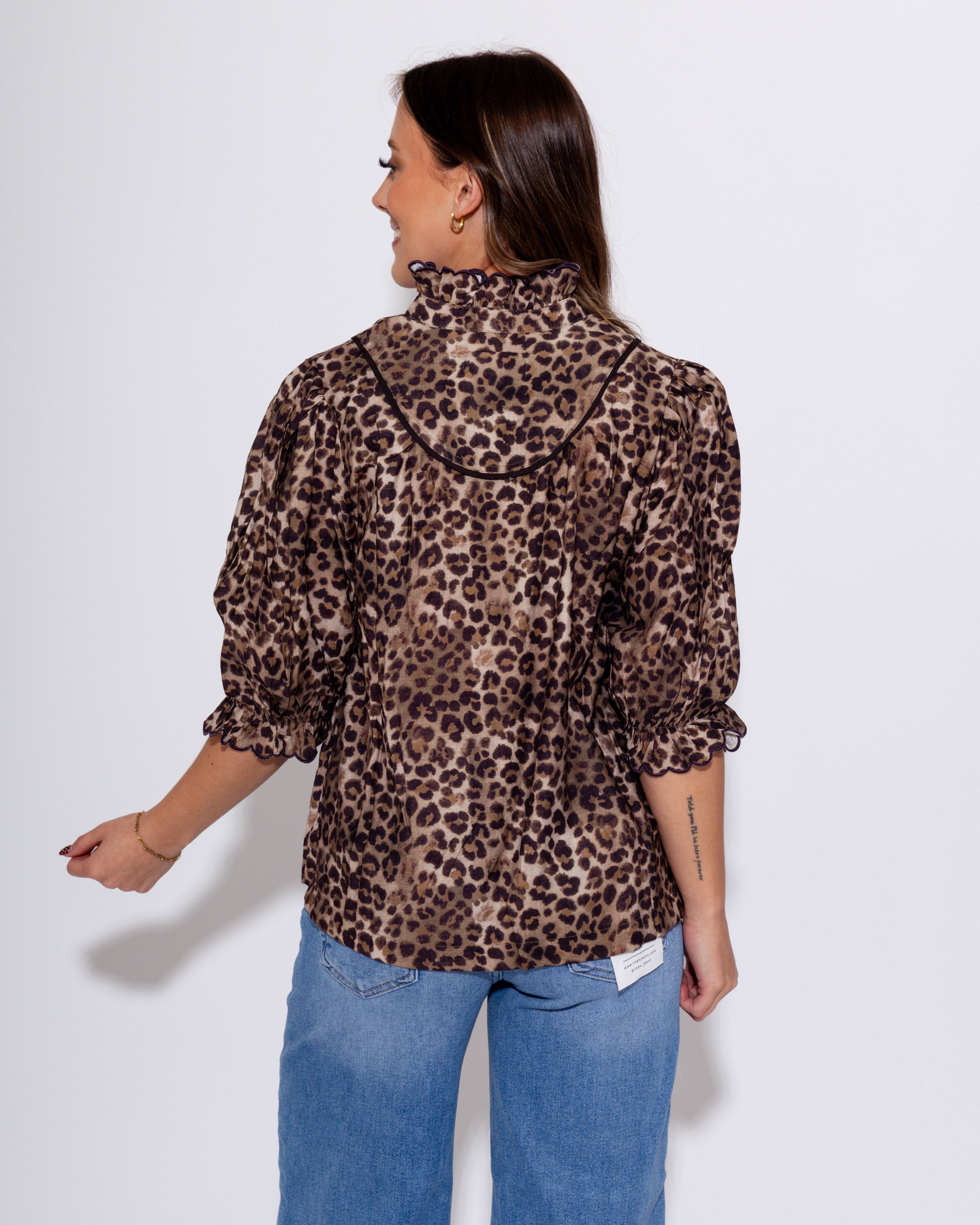 Leopard Ruffle Neck Top