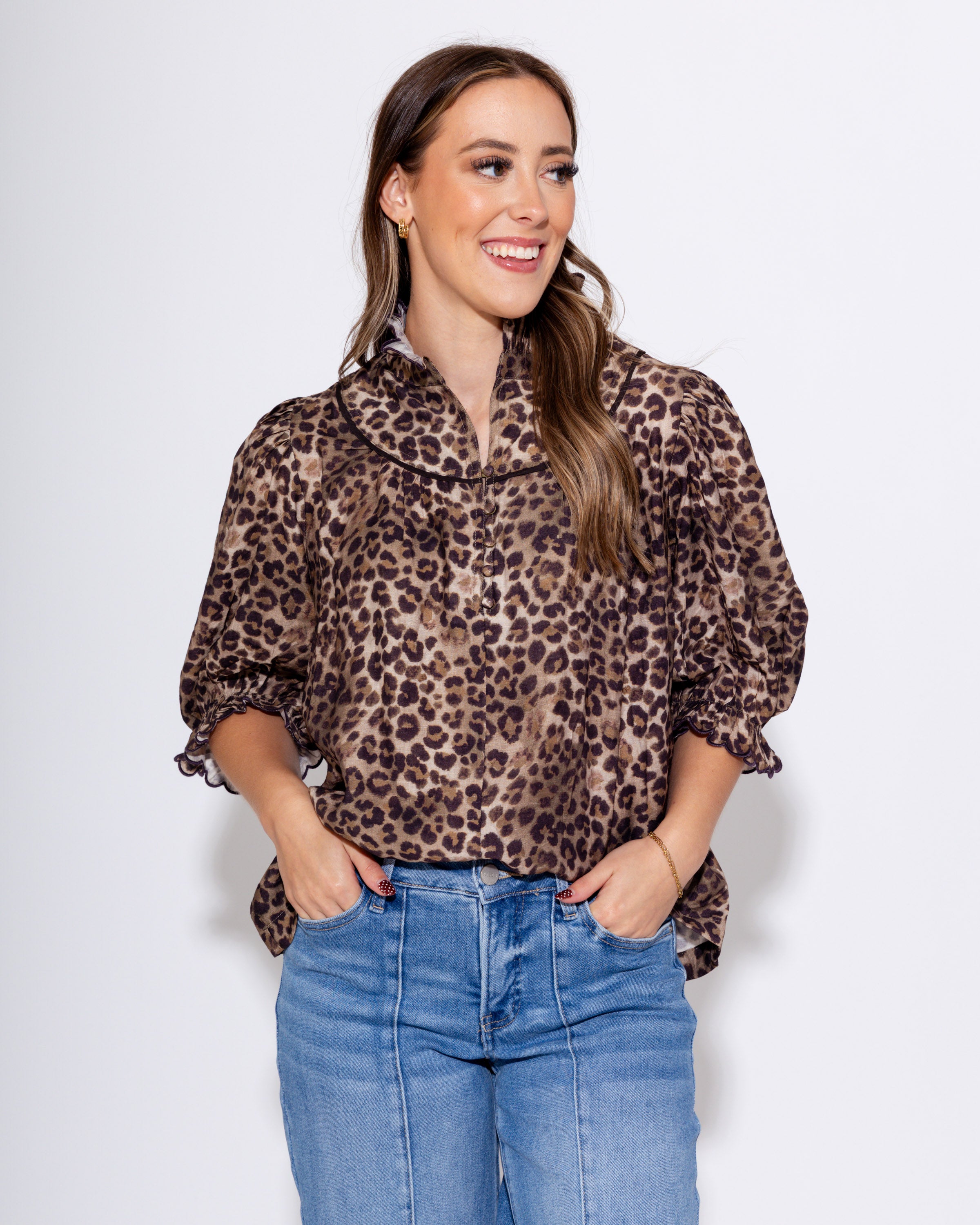 Leopard Ruffle Neck Top