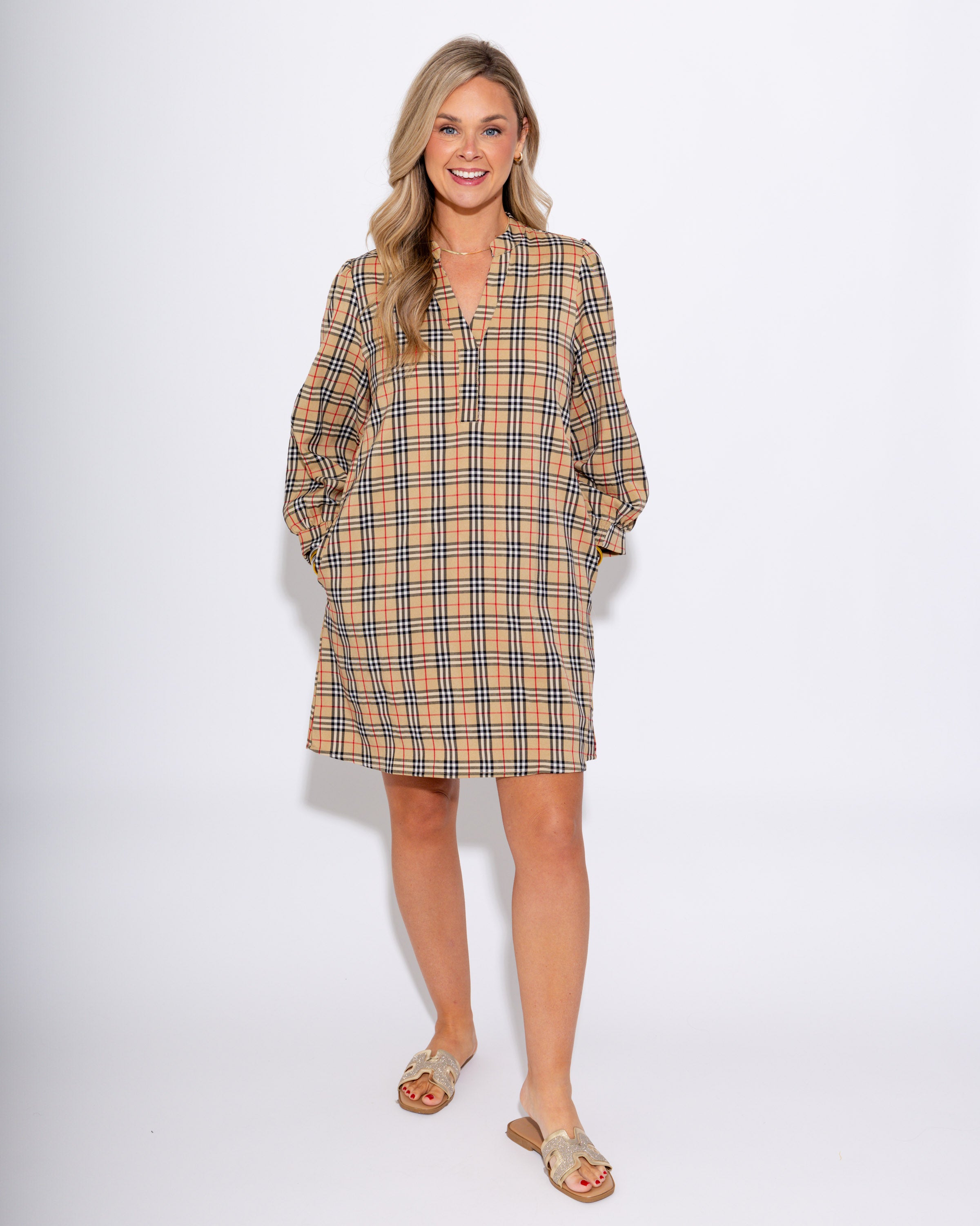 Puff Sleeve Checker Mini Dress