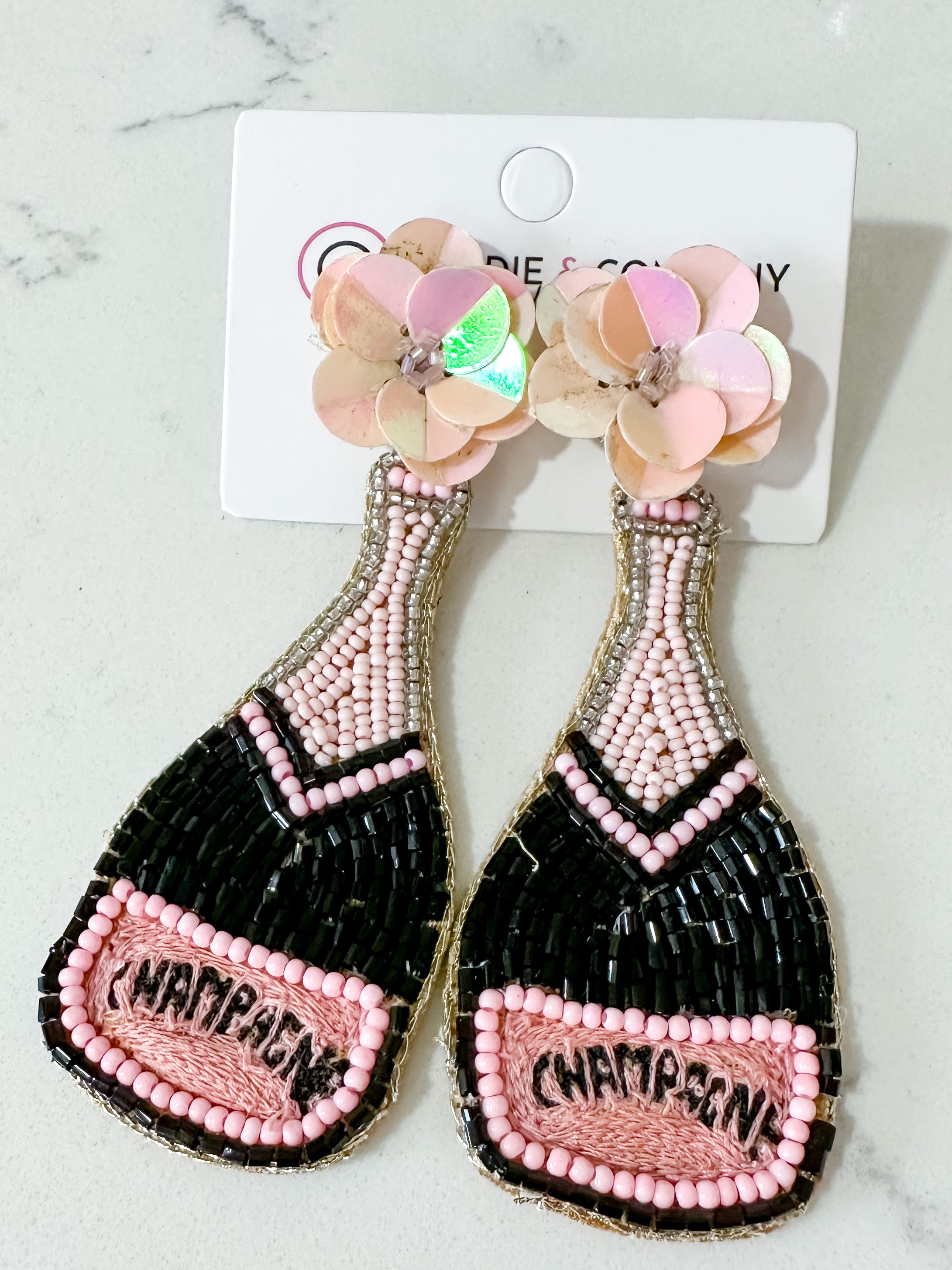 Pink/Black Champagne Dangle Earring