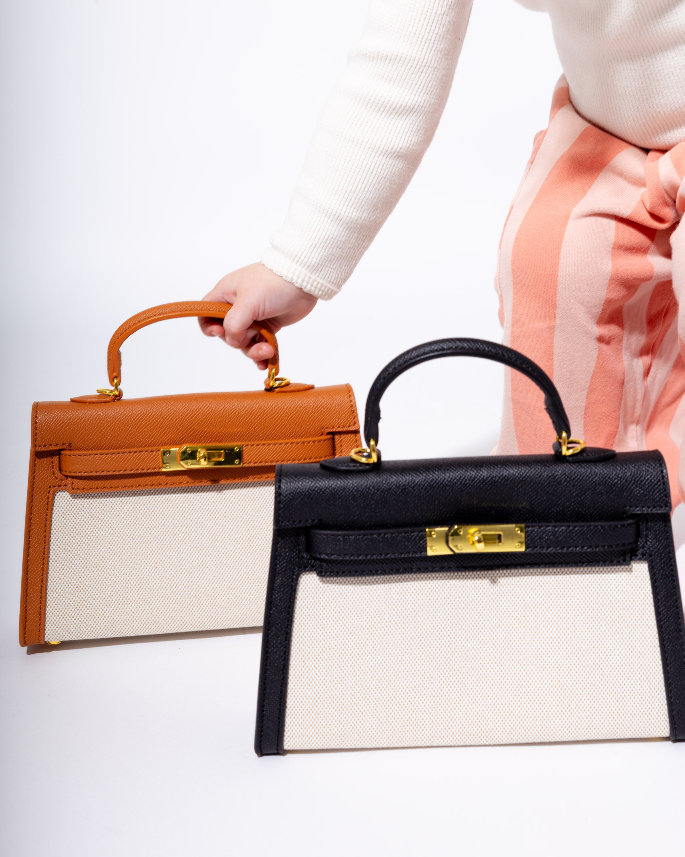 Two Tone Mini Statement Handbag in Tan