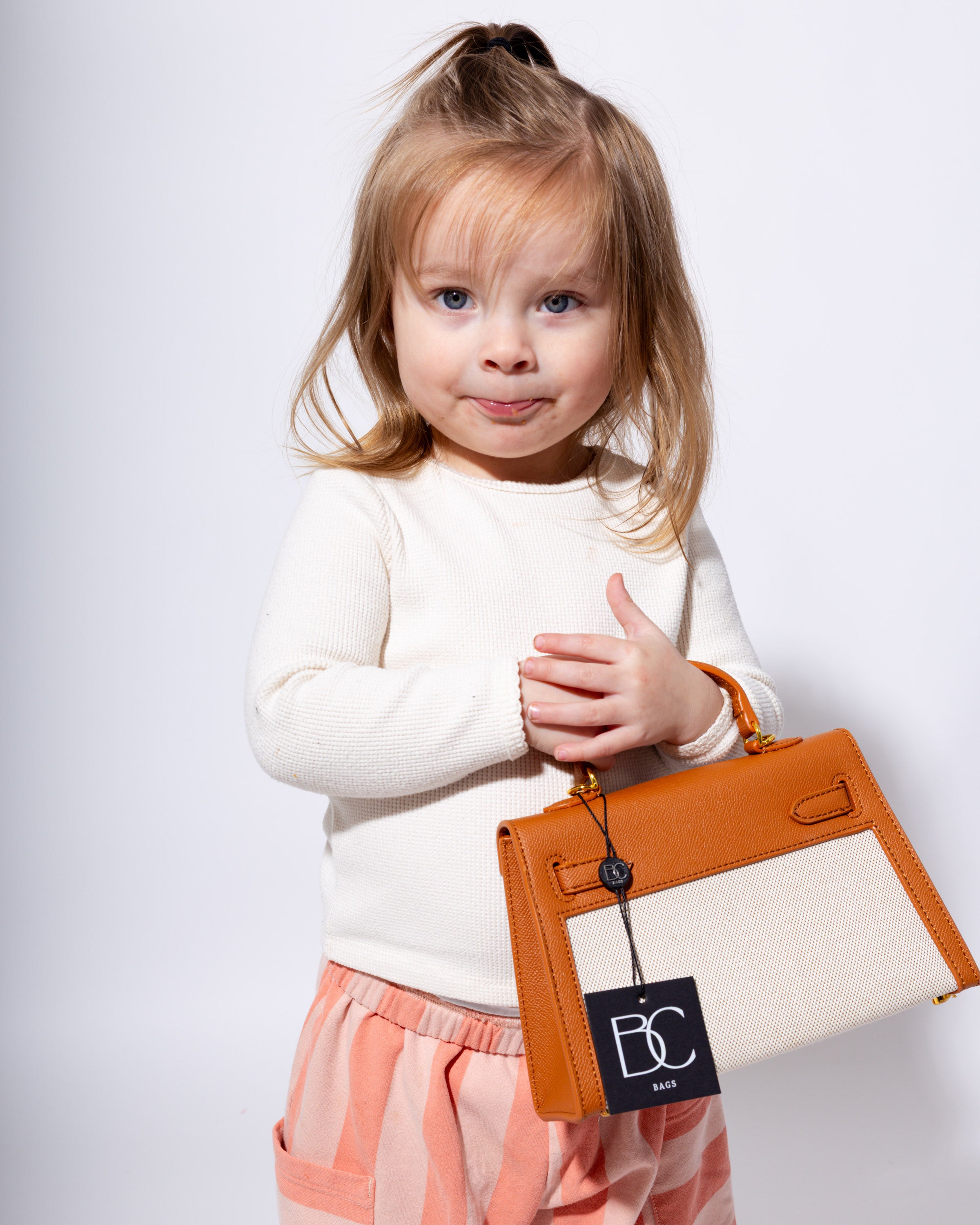 Two Tone Mini Statement Handbag in Tan