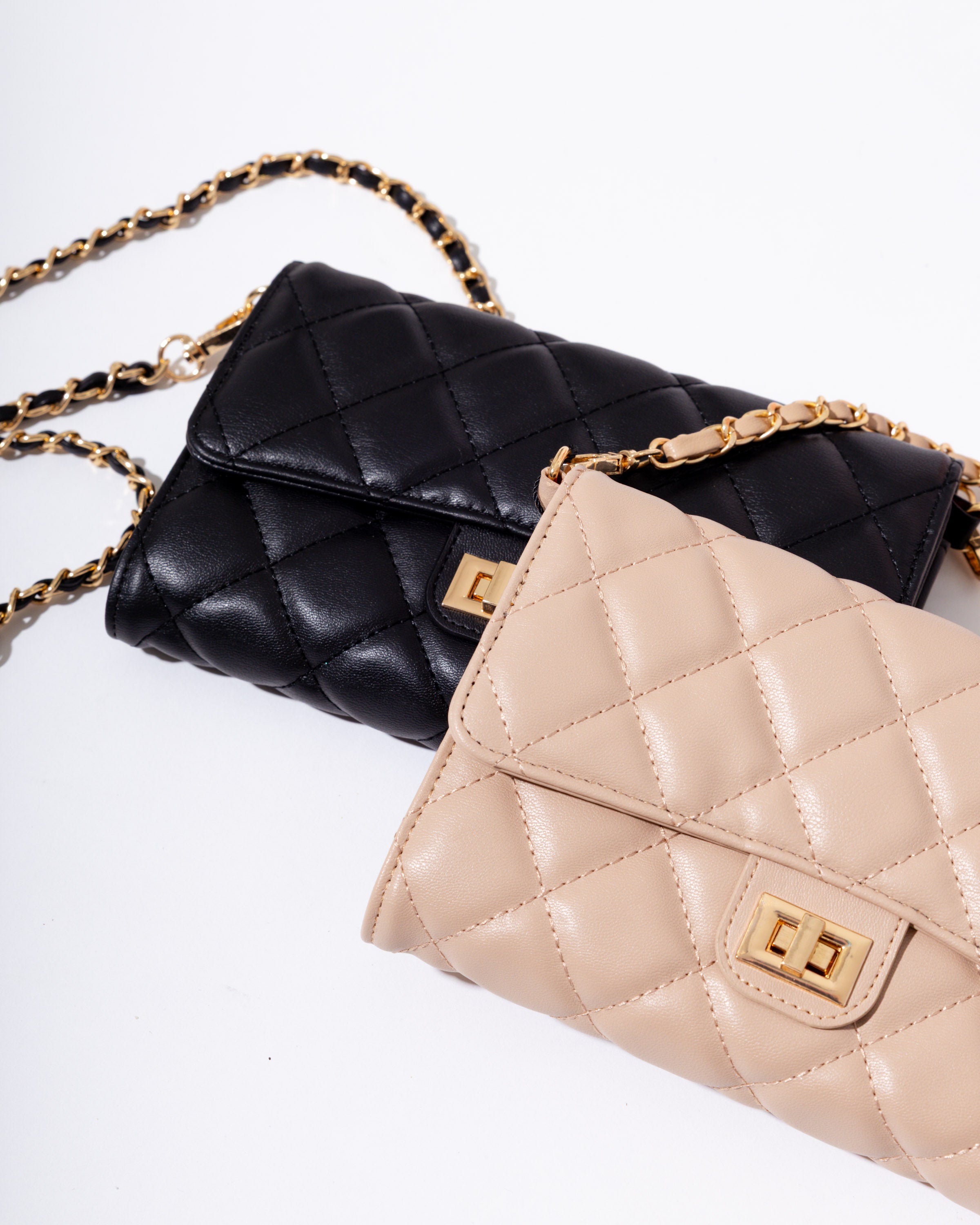 Luxe Quilted Crossbody Clutch in Beige