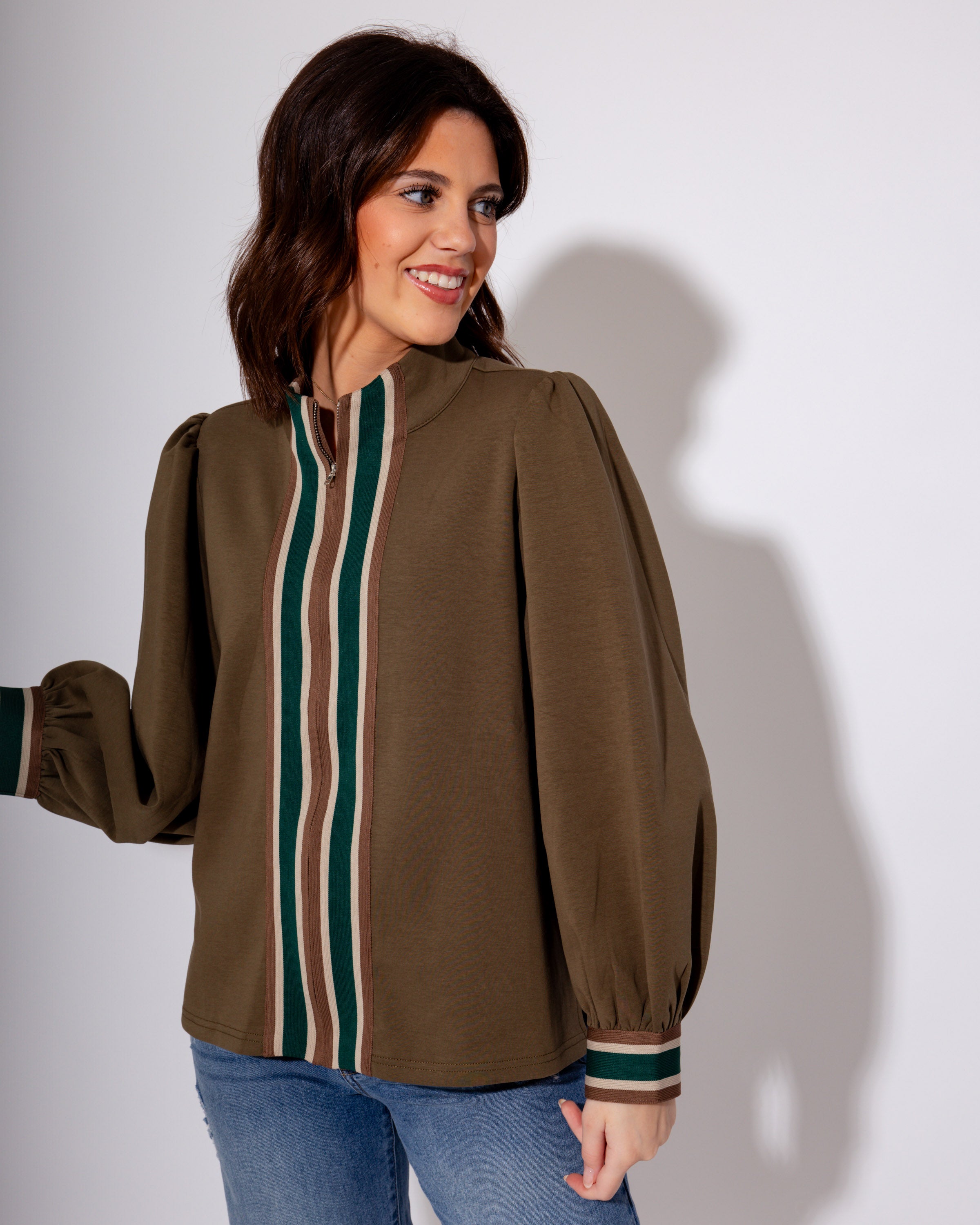 Color Band Zip Up Top