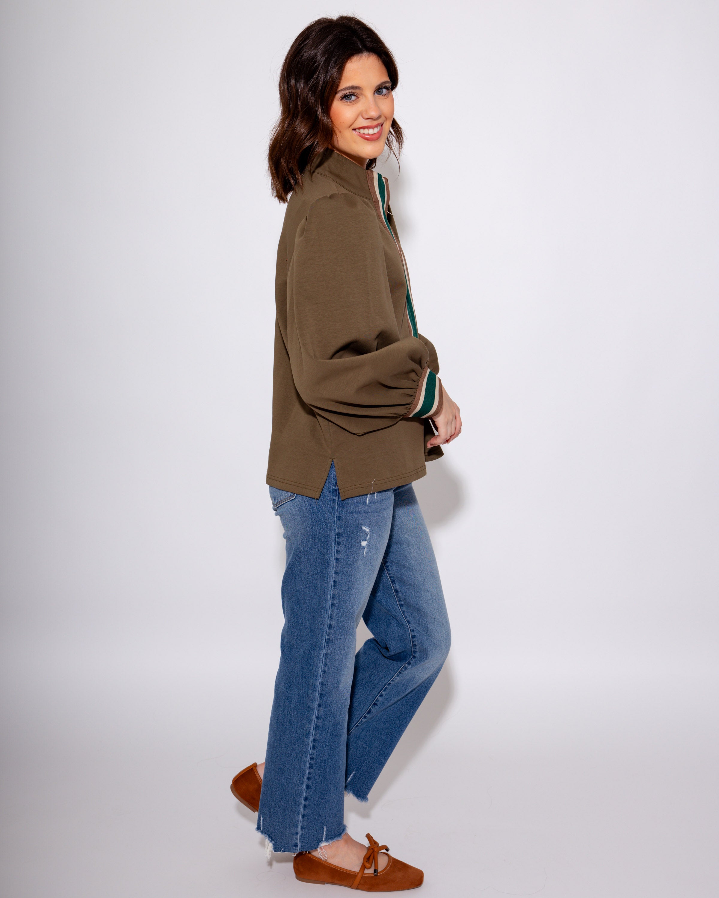 Color Band Zip Up Top