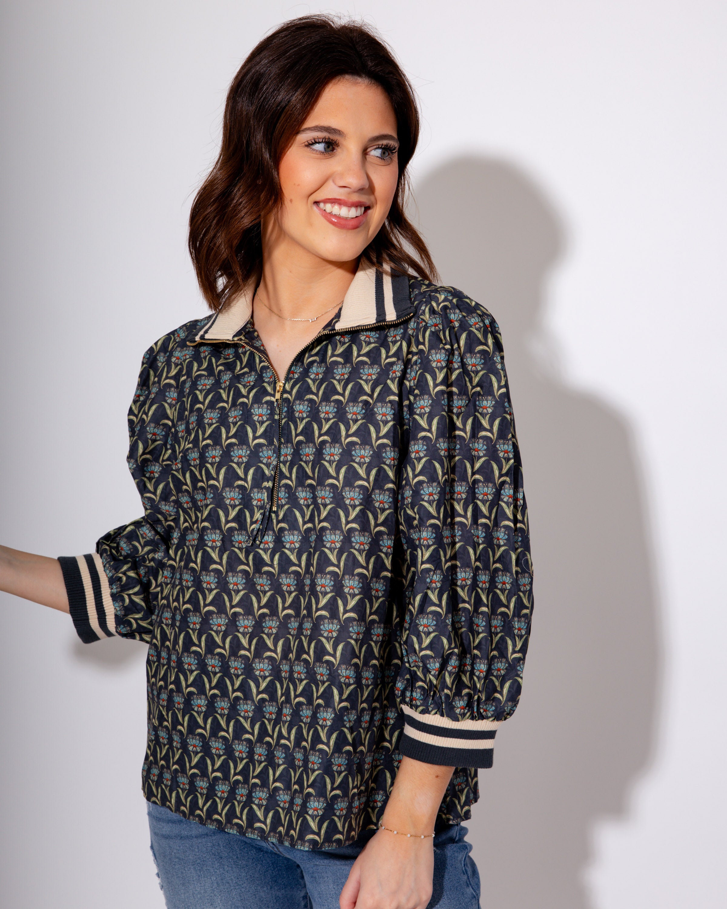 Midnight Bloom Puff Sleeve Top