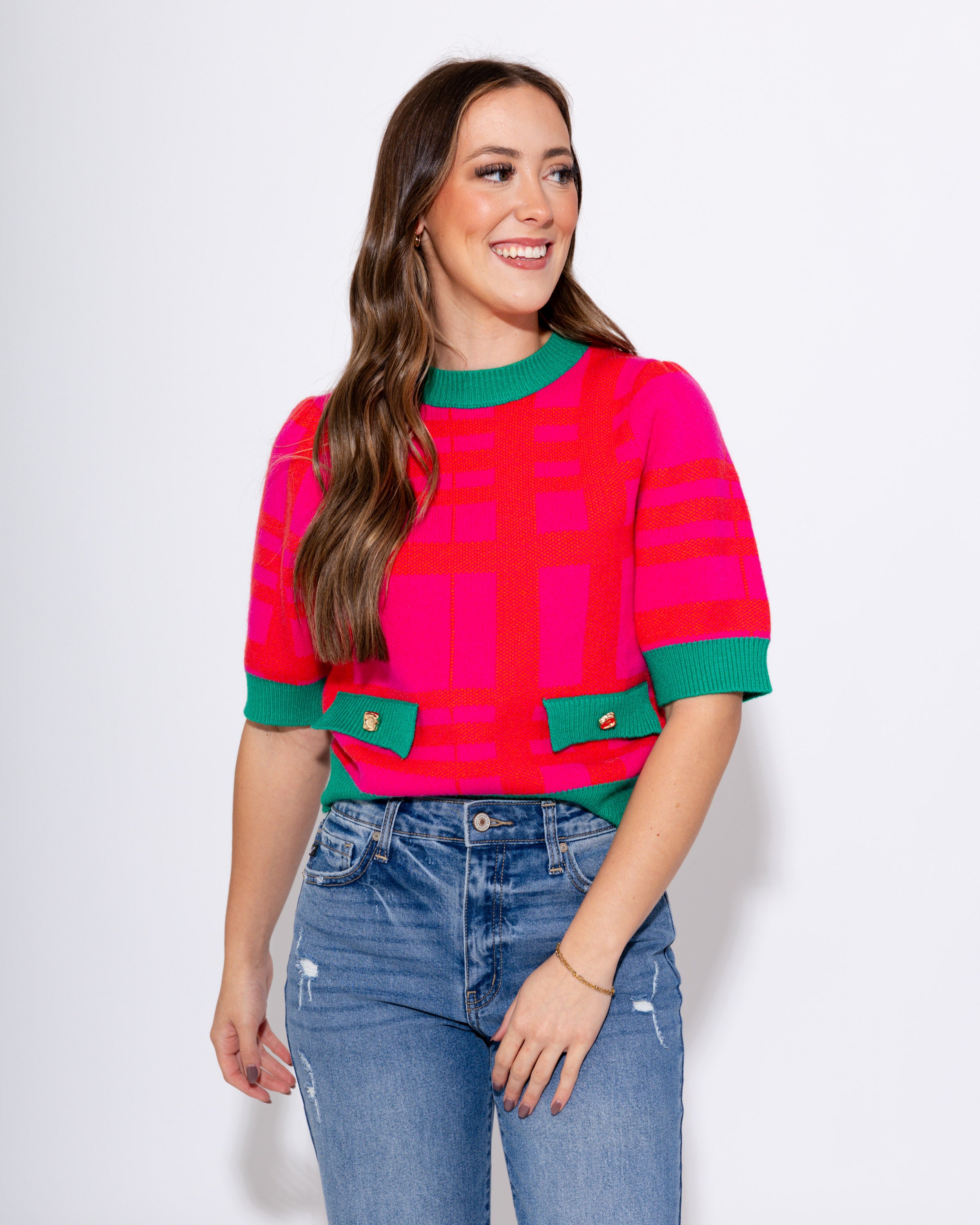 Plaid Accent Knit Top