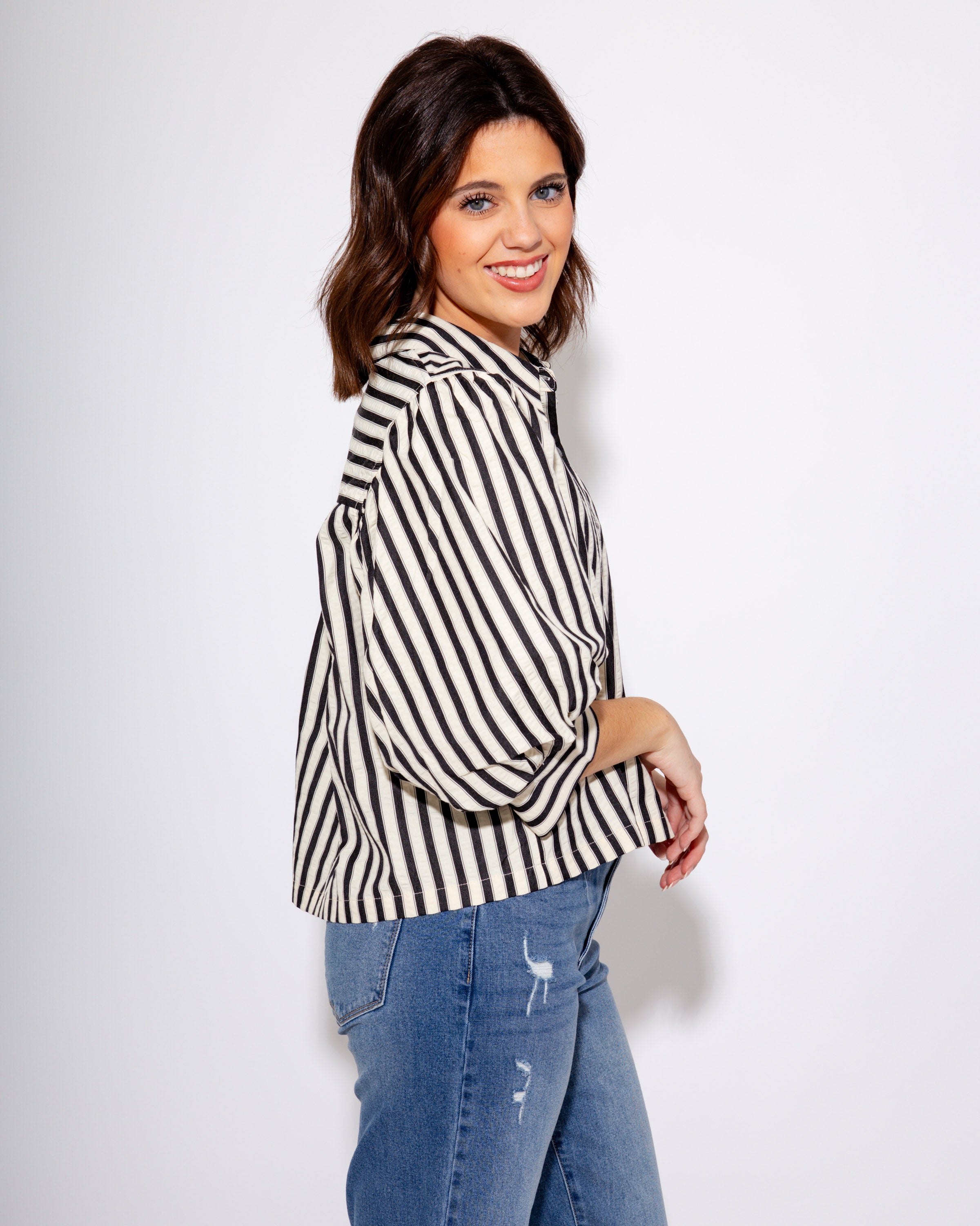 Chic Stripe ¾ Sleeve Top