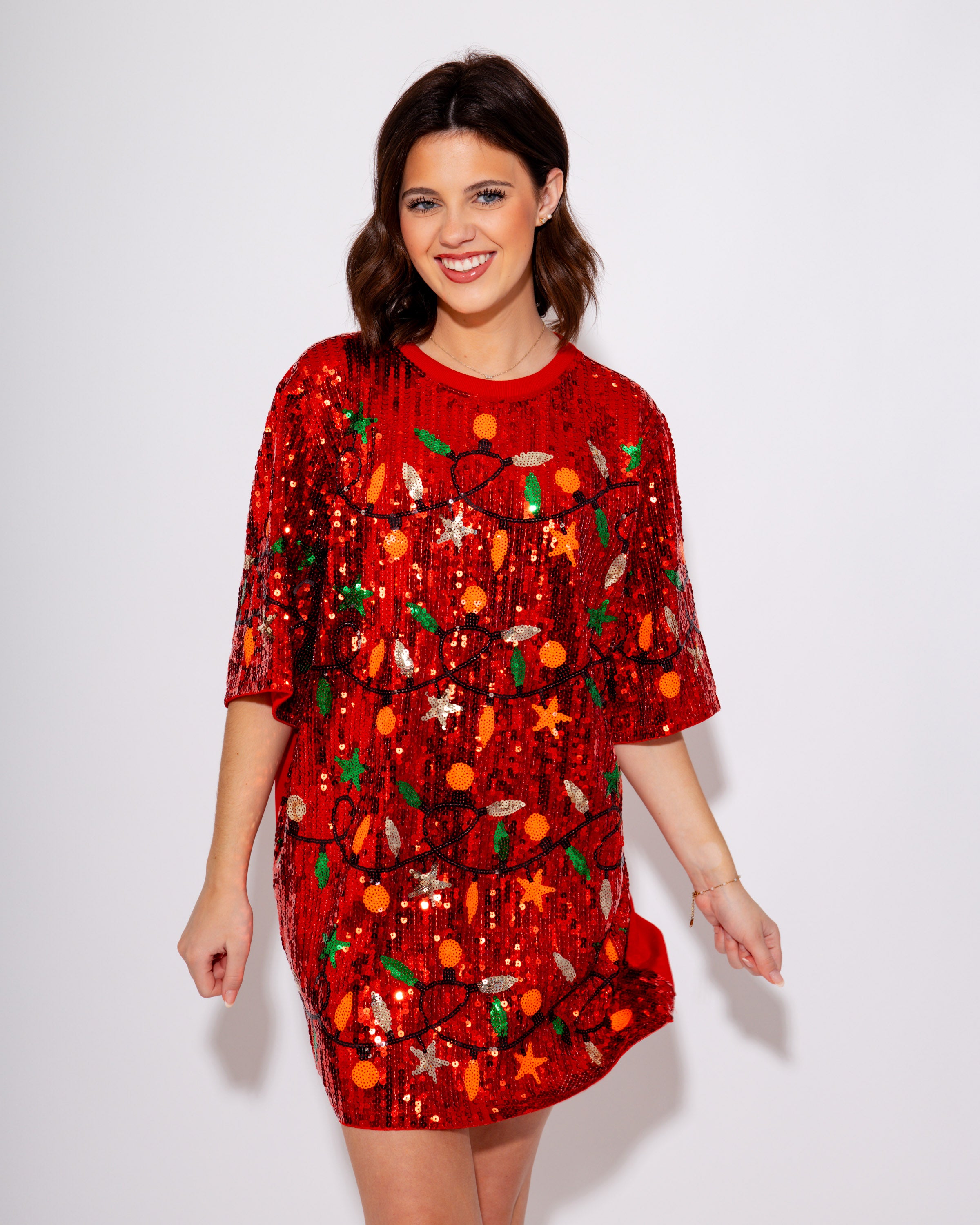 Christmas Lights Sequin Dress In Red