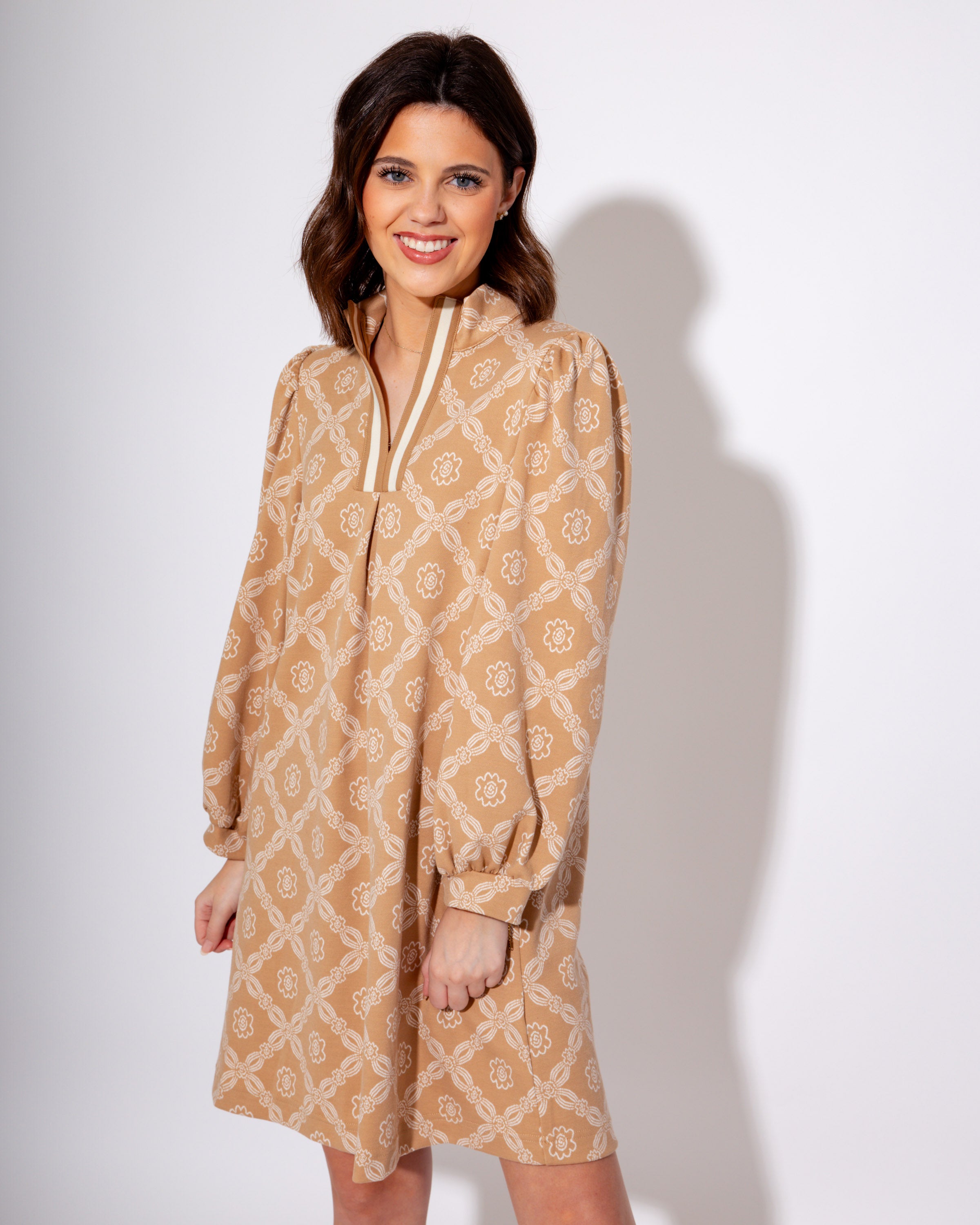 Geometric Charm Mini Dress in Latte