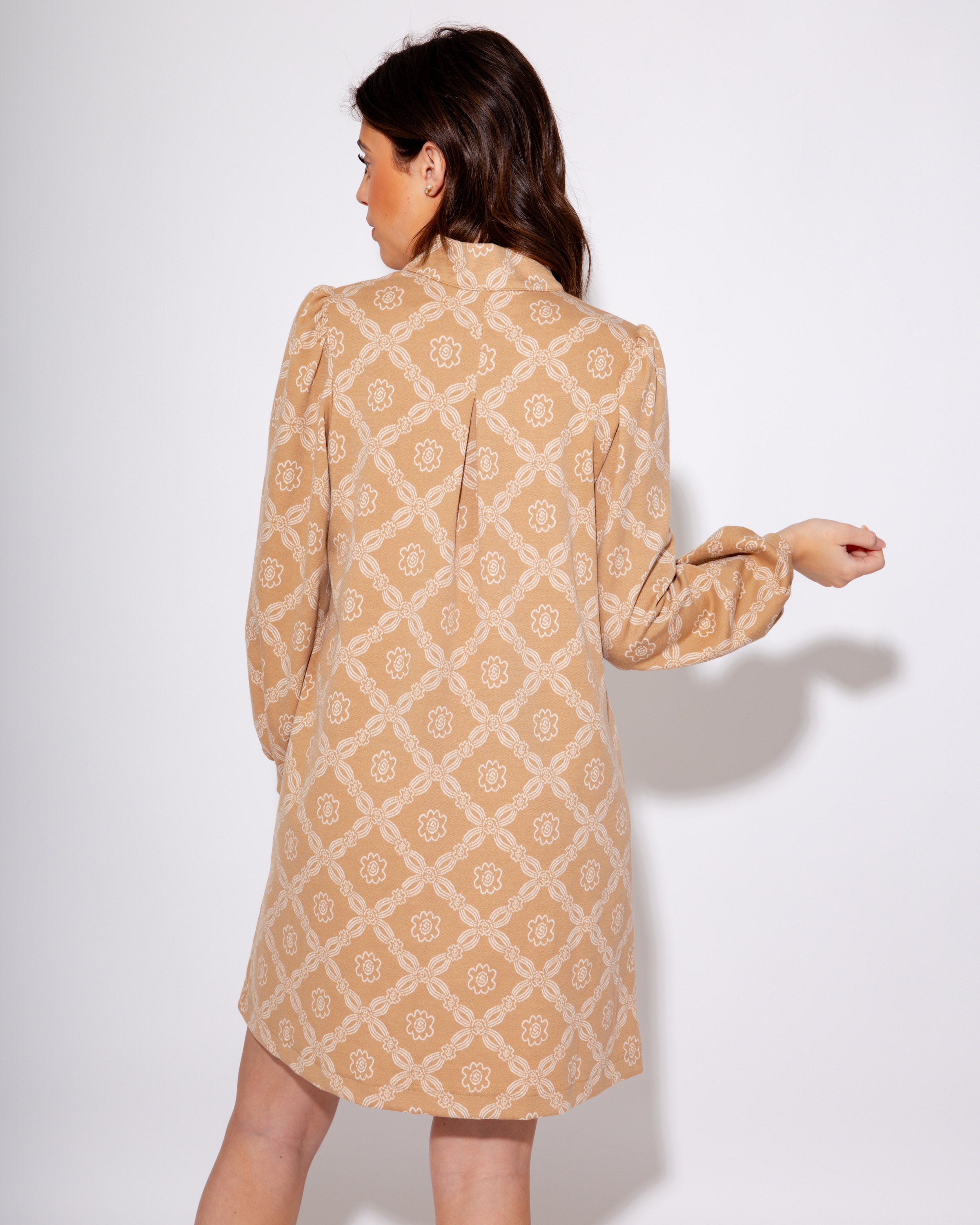 Geometric Charm Mini Dress in Latte