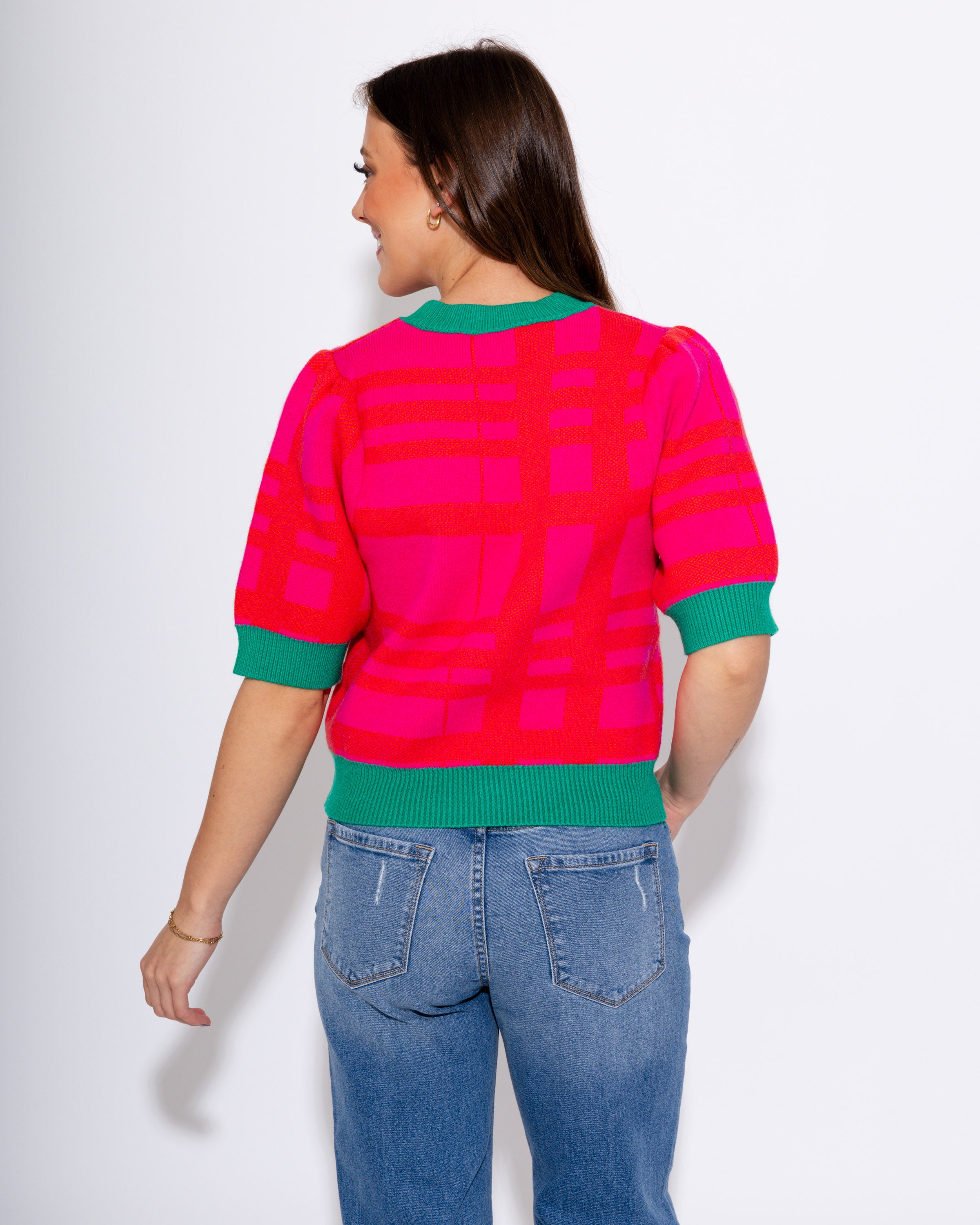 Plaid Accent Knit Top