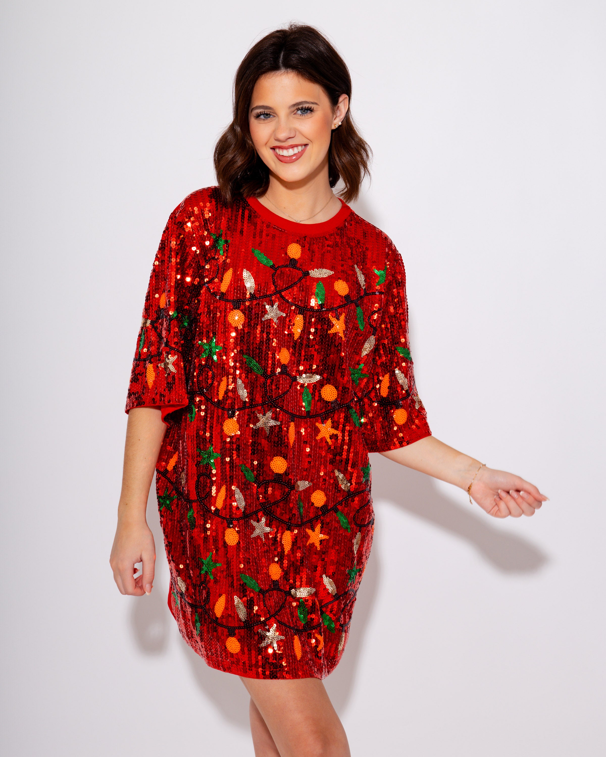 Christmas Lights Sequin Dress In Red