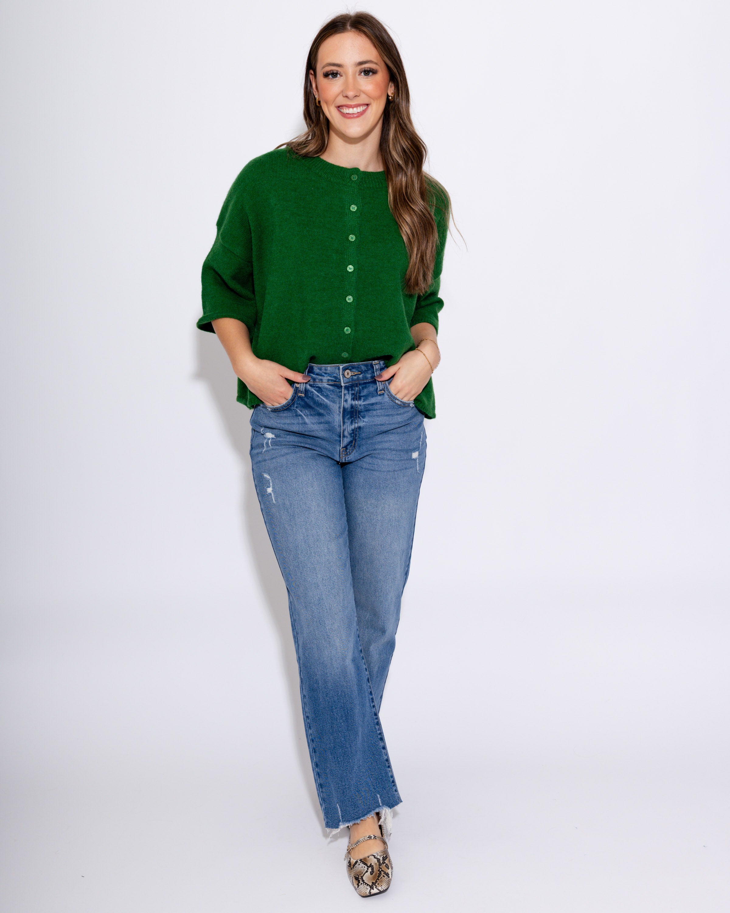 Evergreen Button Up Ease Sweater Top