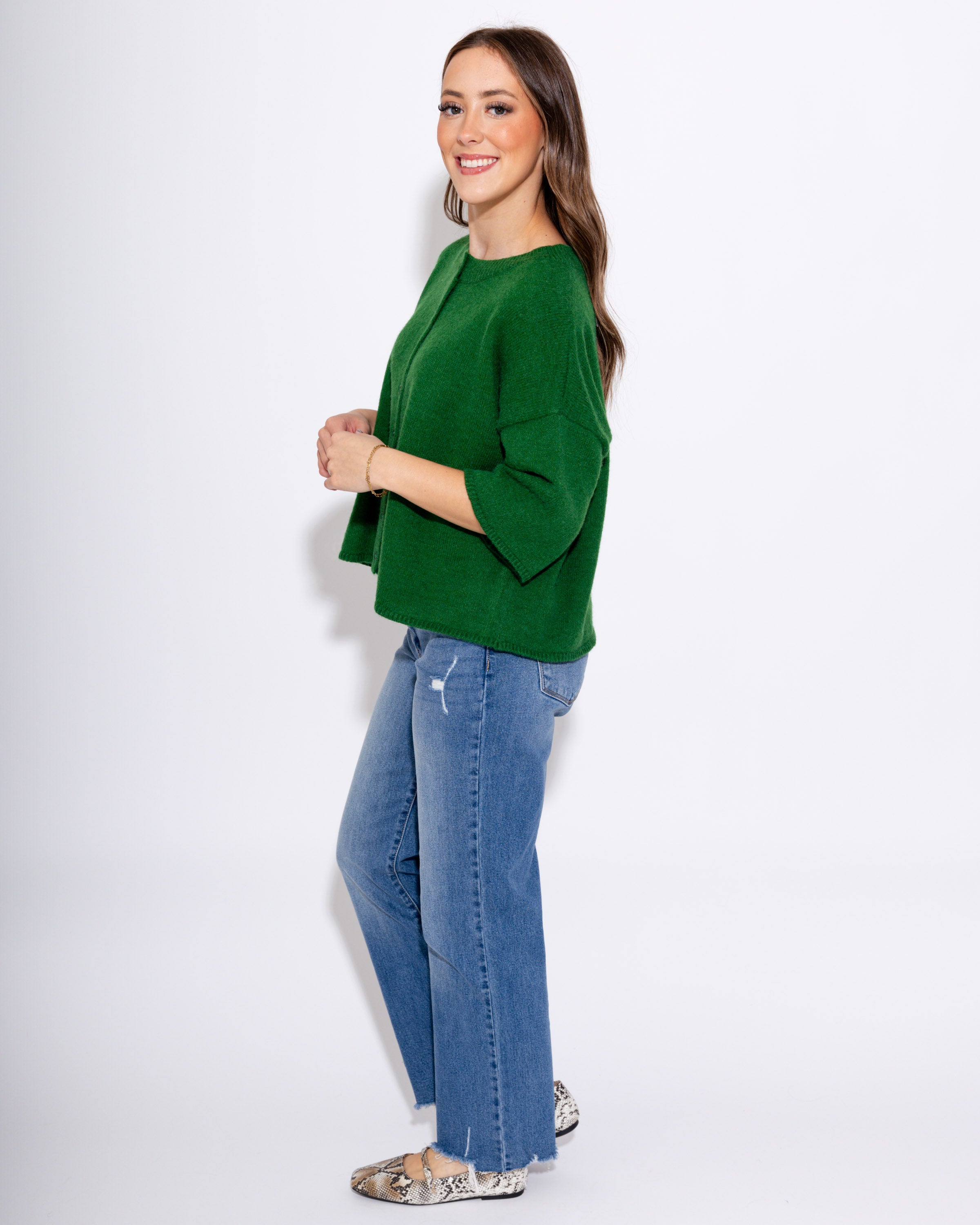 Evergreen Button Up Ease Sweater Top