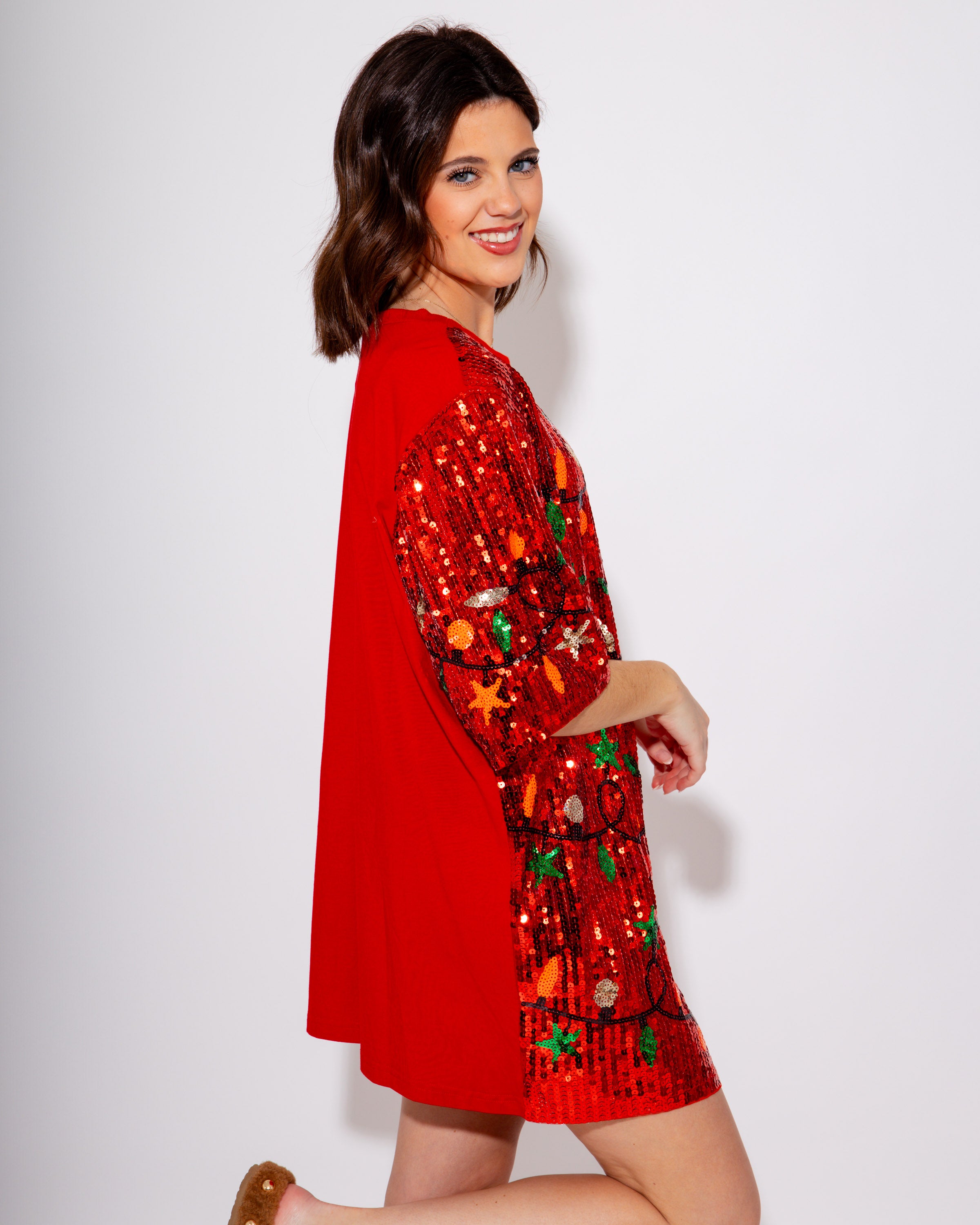 Christmas Lights Sequin Dress In Red