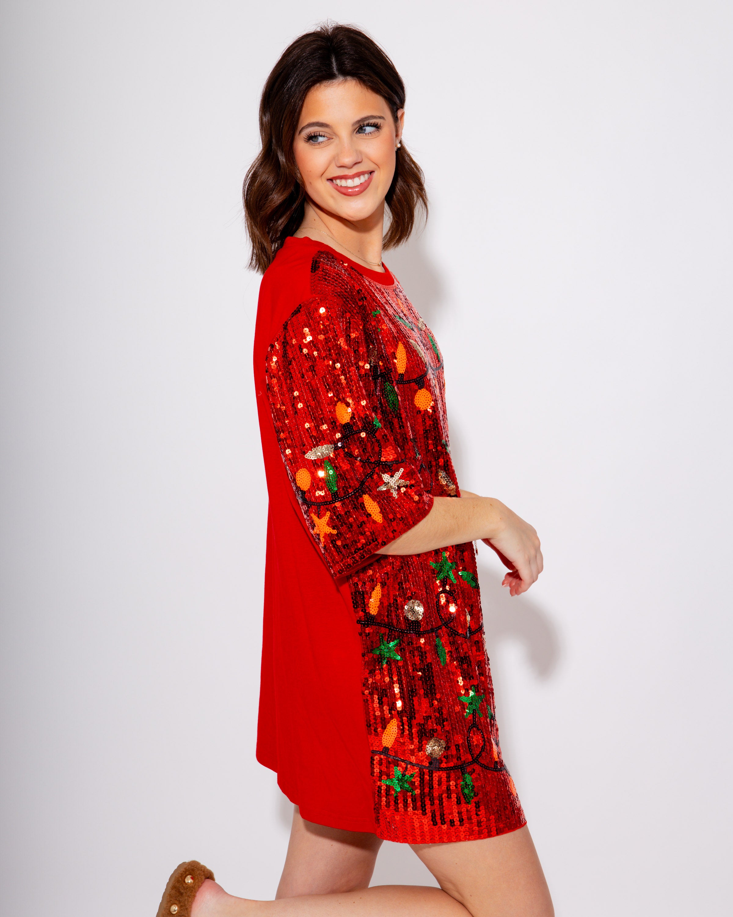 Christmas Lights Sequin Dress In Red